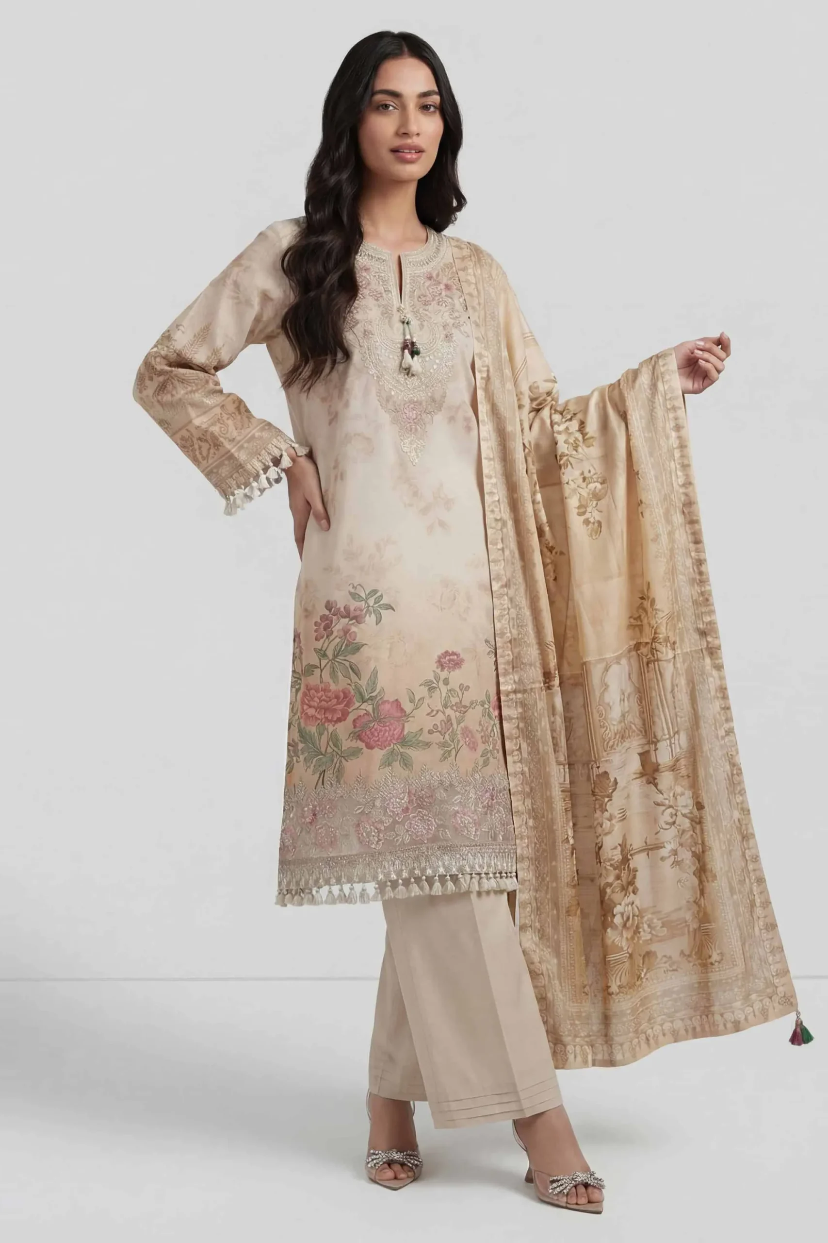 3 Piece - Digital Printed Embroidered Suit - 42601797