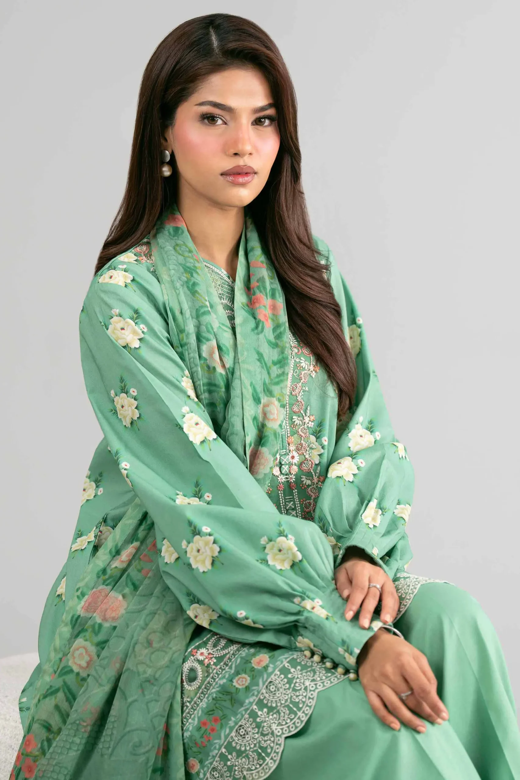 2 Piece - Digital Printed Embroidered Suit - 42601593