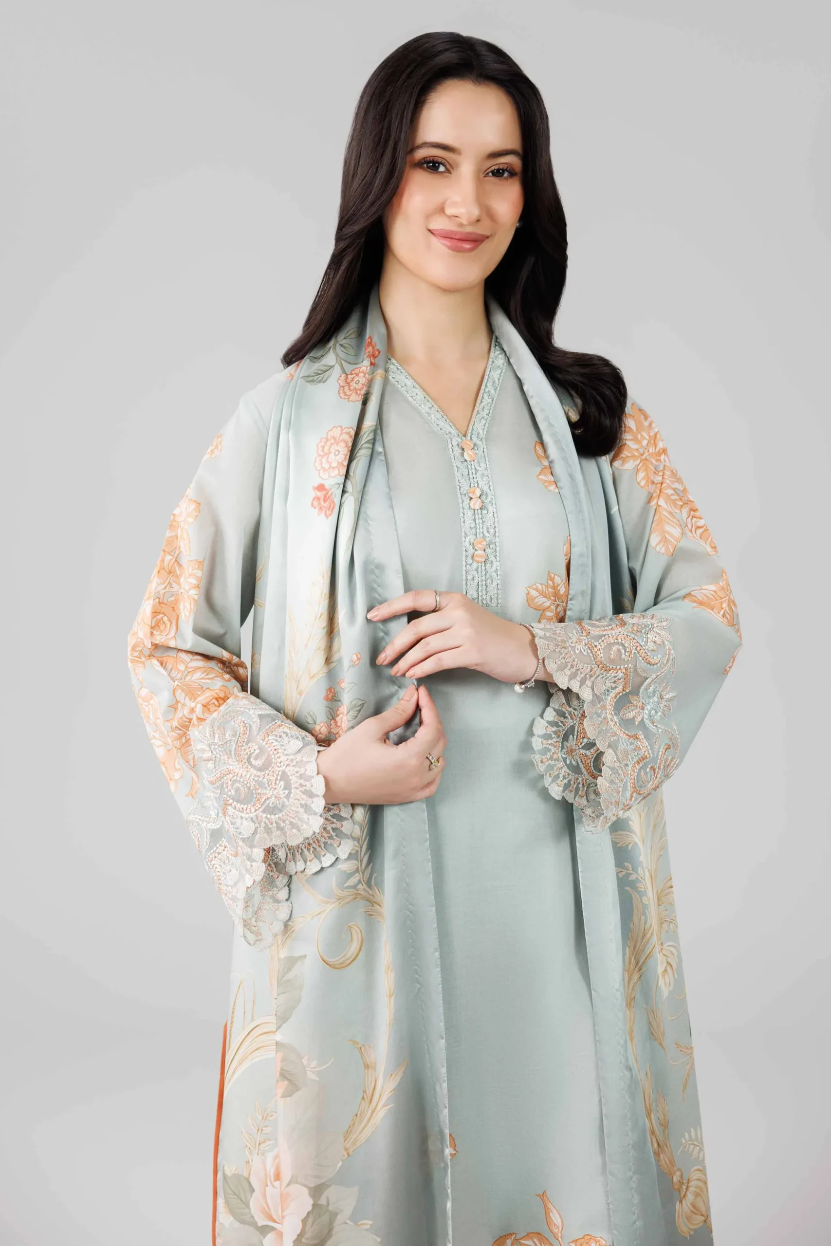 3 Piece - Digital Printed Embroidered Suit - 42601795