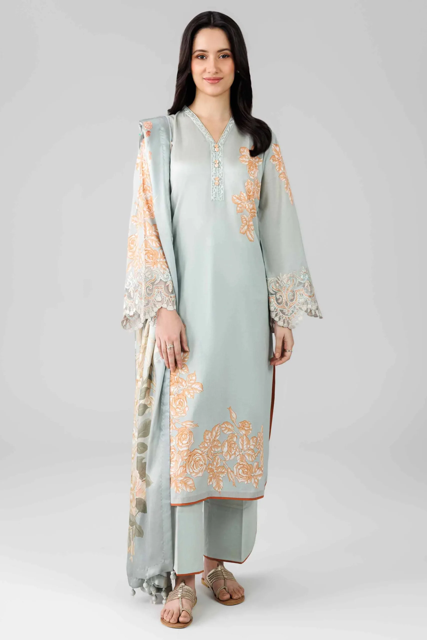 3 Piece - Digital Printed Embroidered Suit - 42601795