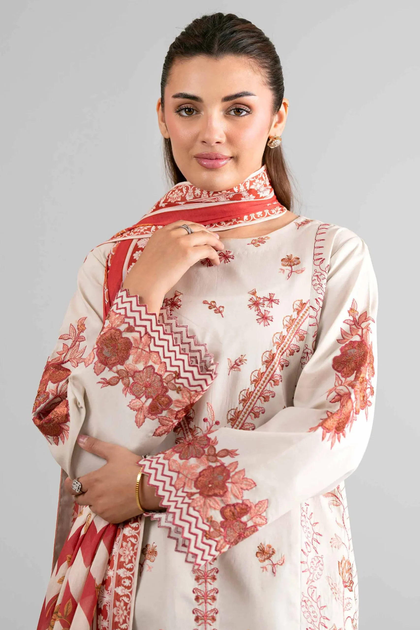 3 Piece - Digital Printed Embroidered Suit - 42601730