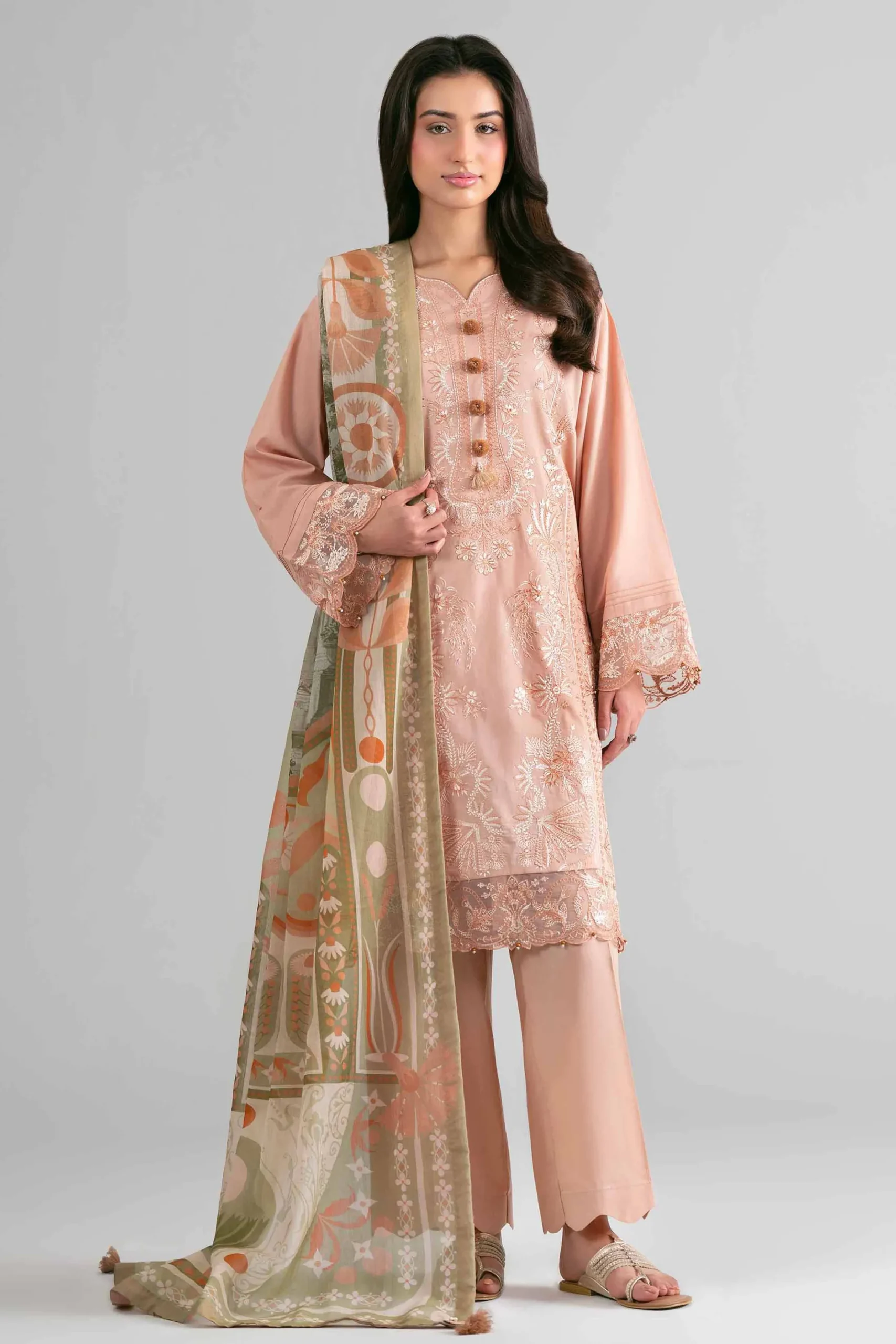 3 Piece - Digital Printed Embroidered Suit - 42601705