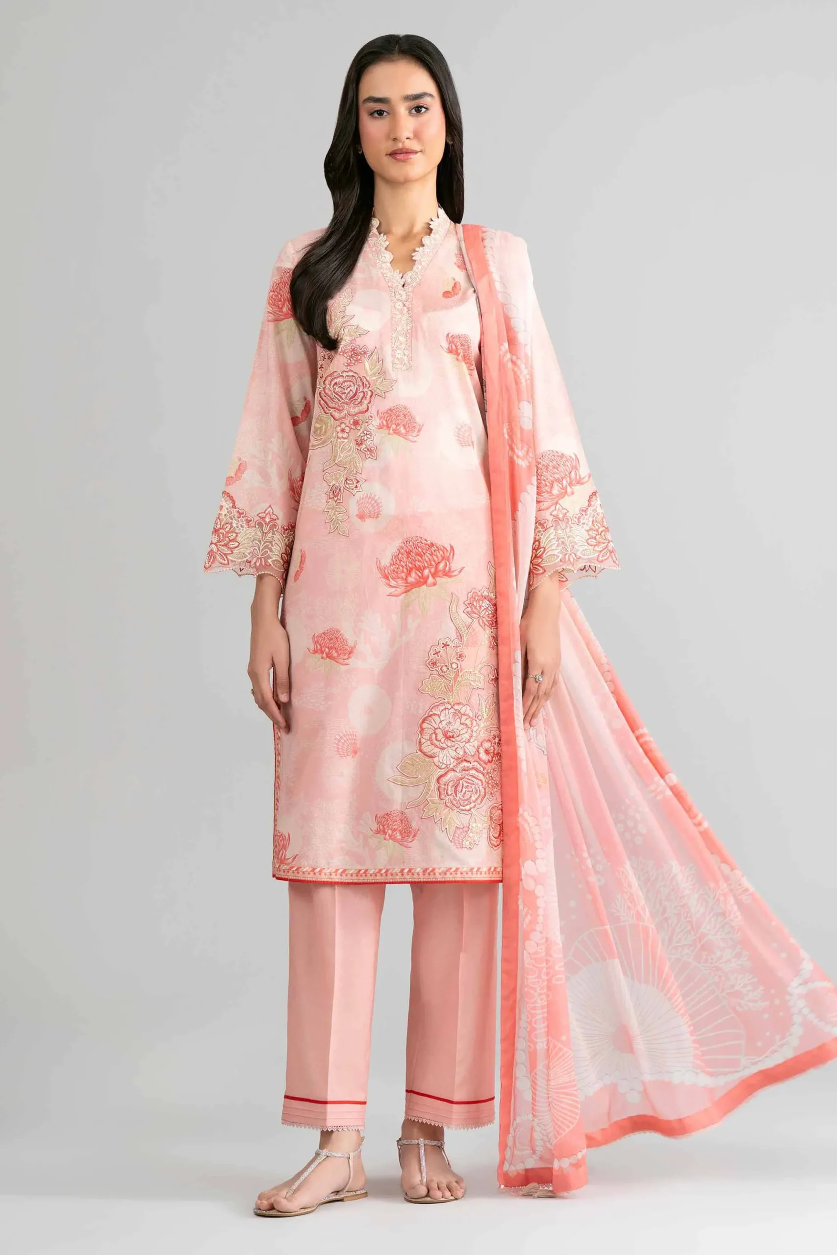 3 Piece - Digital Printed Embroidered Suit - 42601756