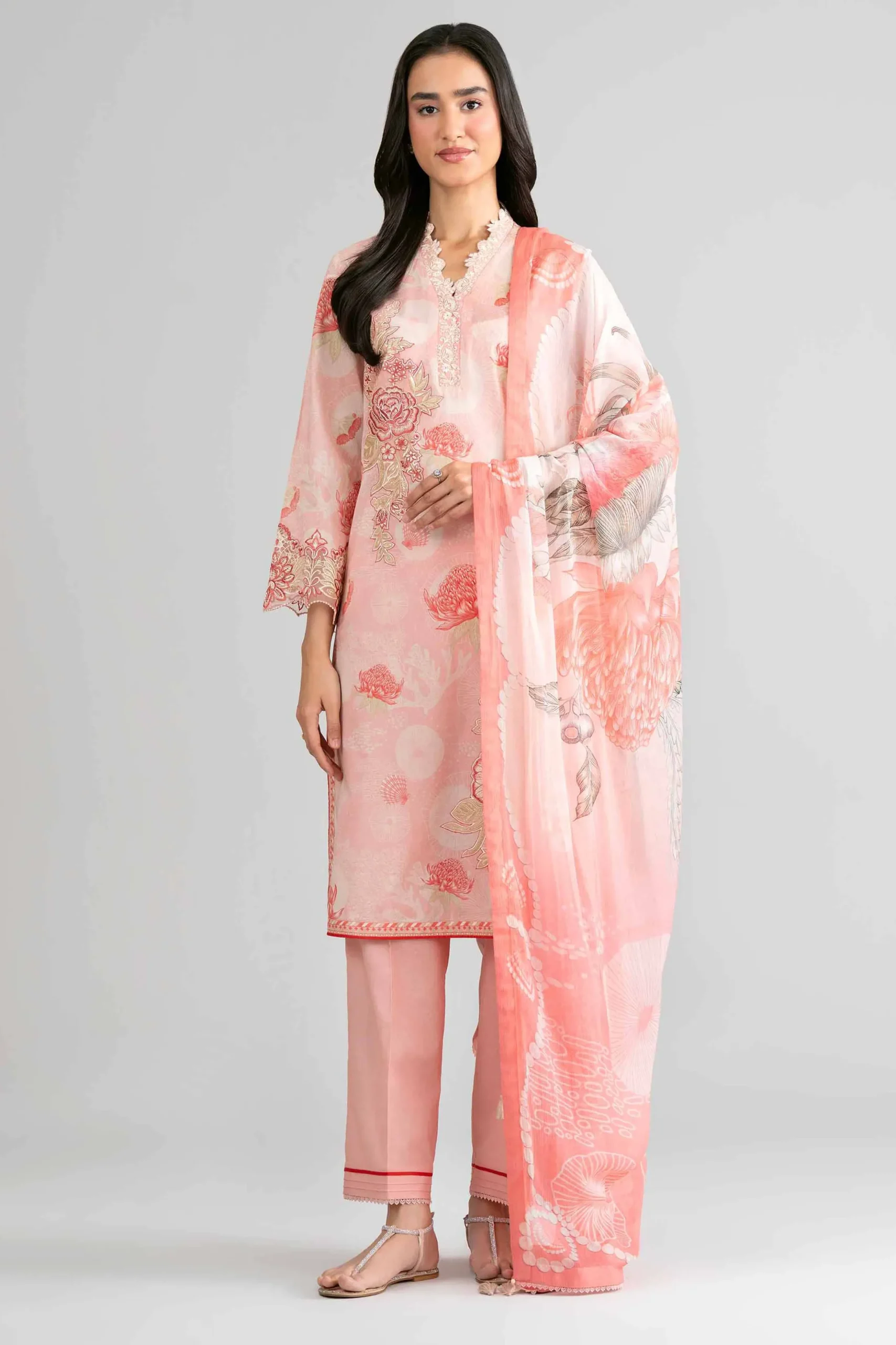 3 Piece - Digital Printed Embroidered Suit - 42601756