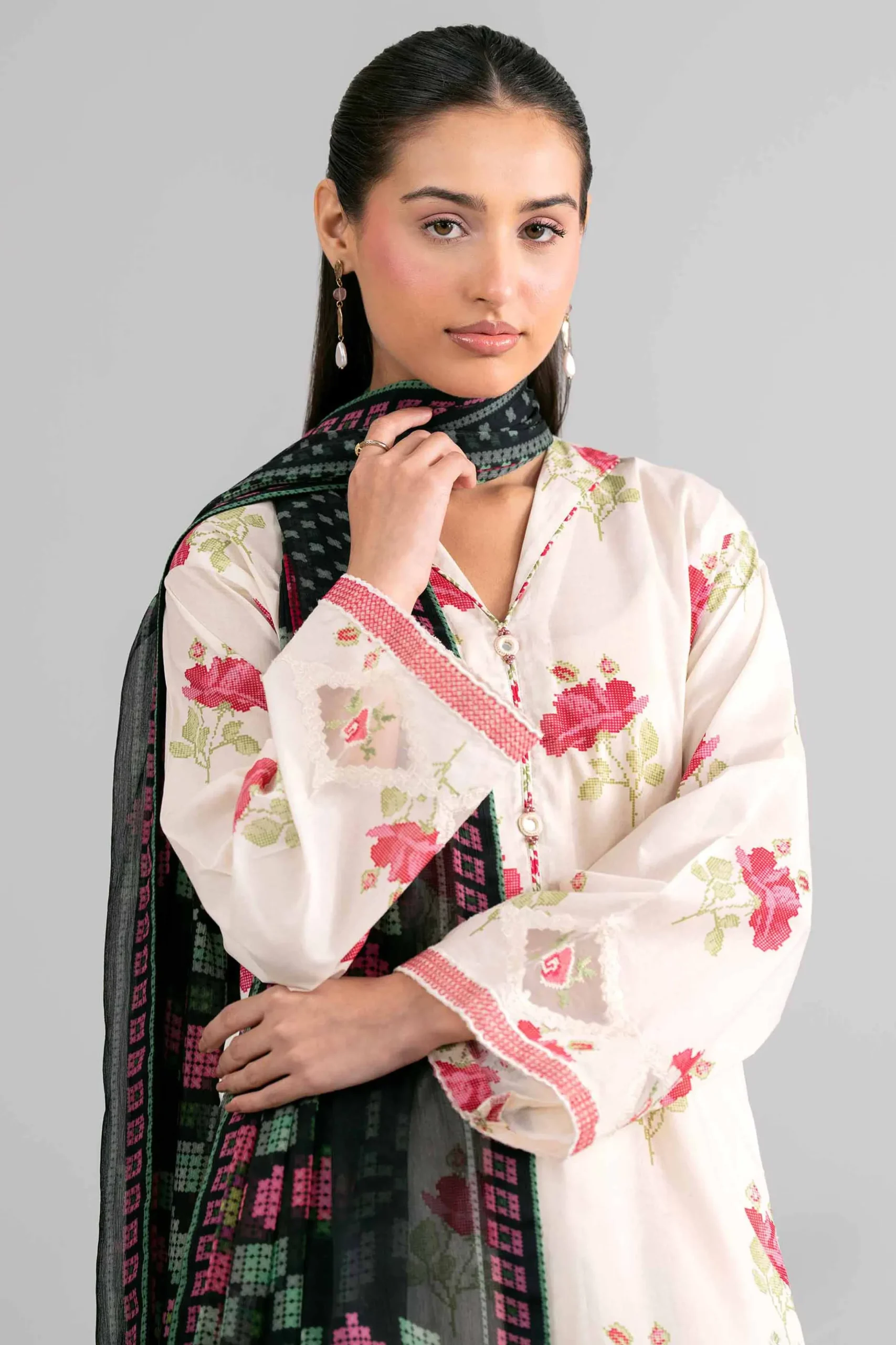 3 Piece - Digital Printed Embroidered Suit - 42601753