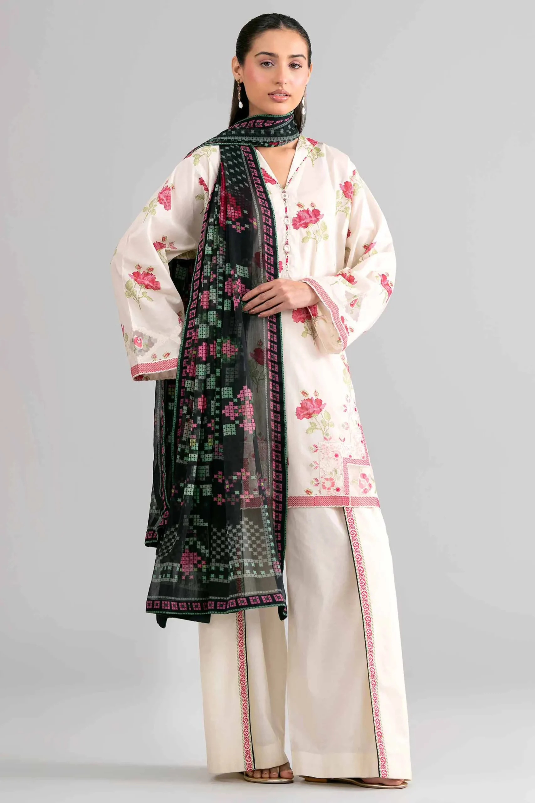 3 Piece - Digital Printed Embroidered Suit - 42601753