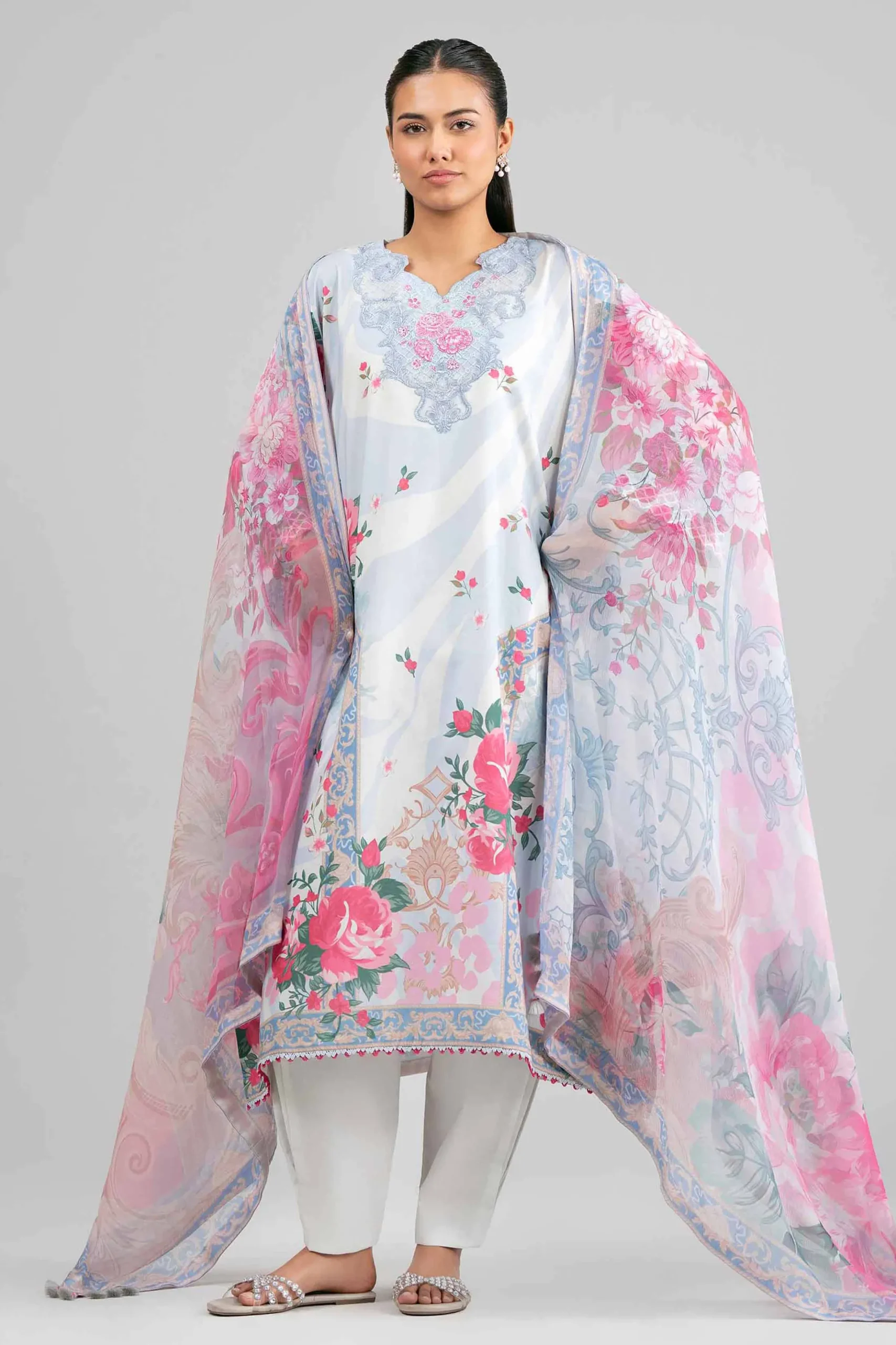 3 Piece - Digital Printed Embroidered Suit - 42601554