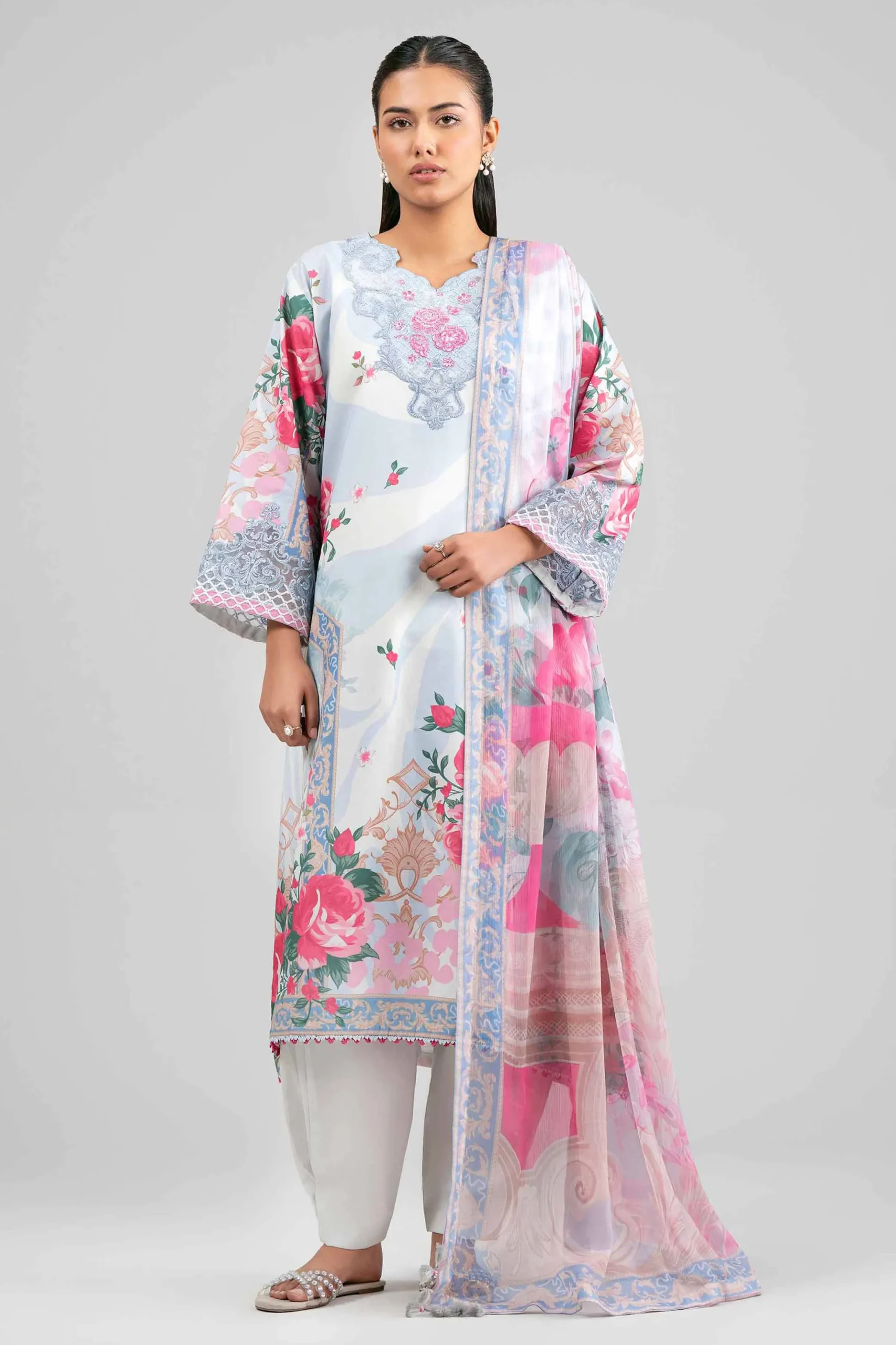 3 Piece - Digital Printed Embroidered Suit - 42601554