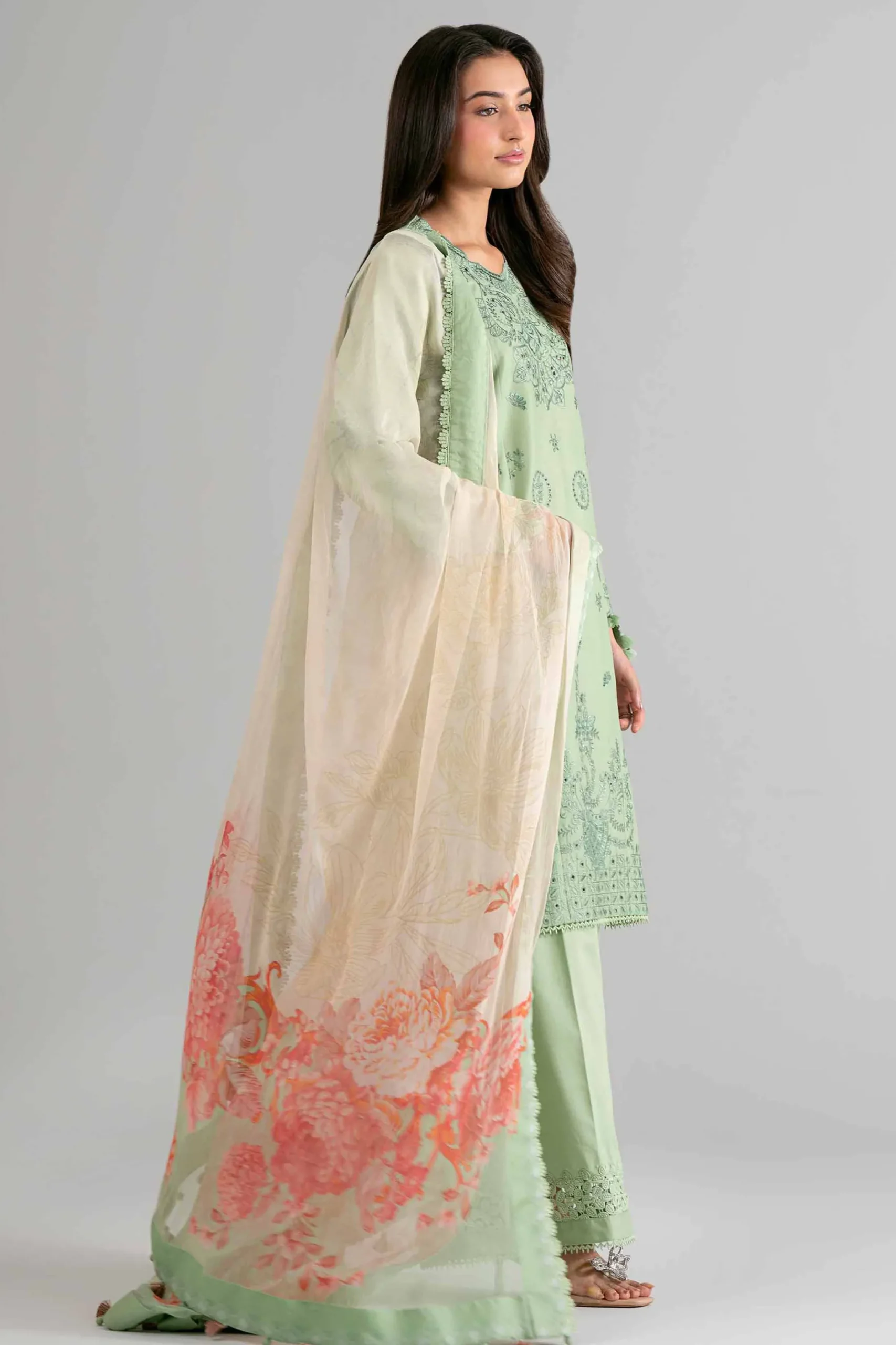 3 Piece - Digital Printed Embroidered Suit - 42601700