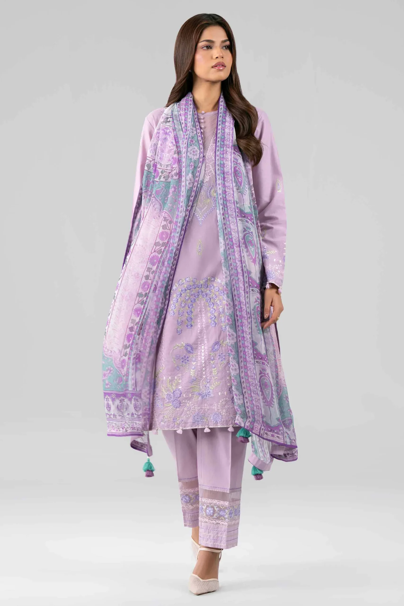 3 Piece - Digital Printed Embroidered Suit - 42601775