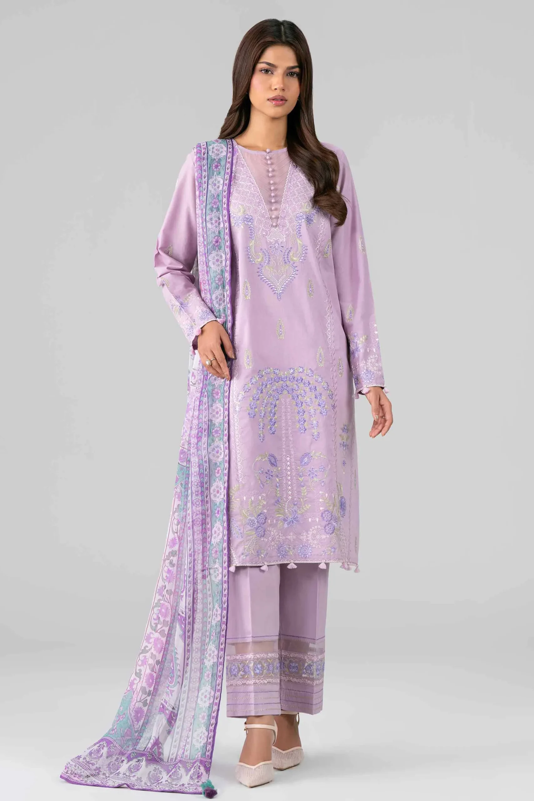 3 Piece - Digital Printed Embroidered Suit - 42601775