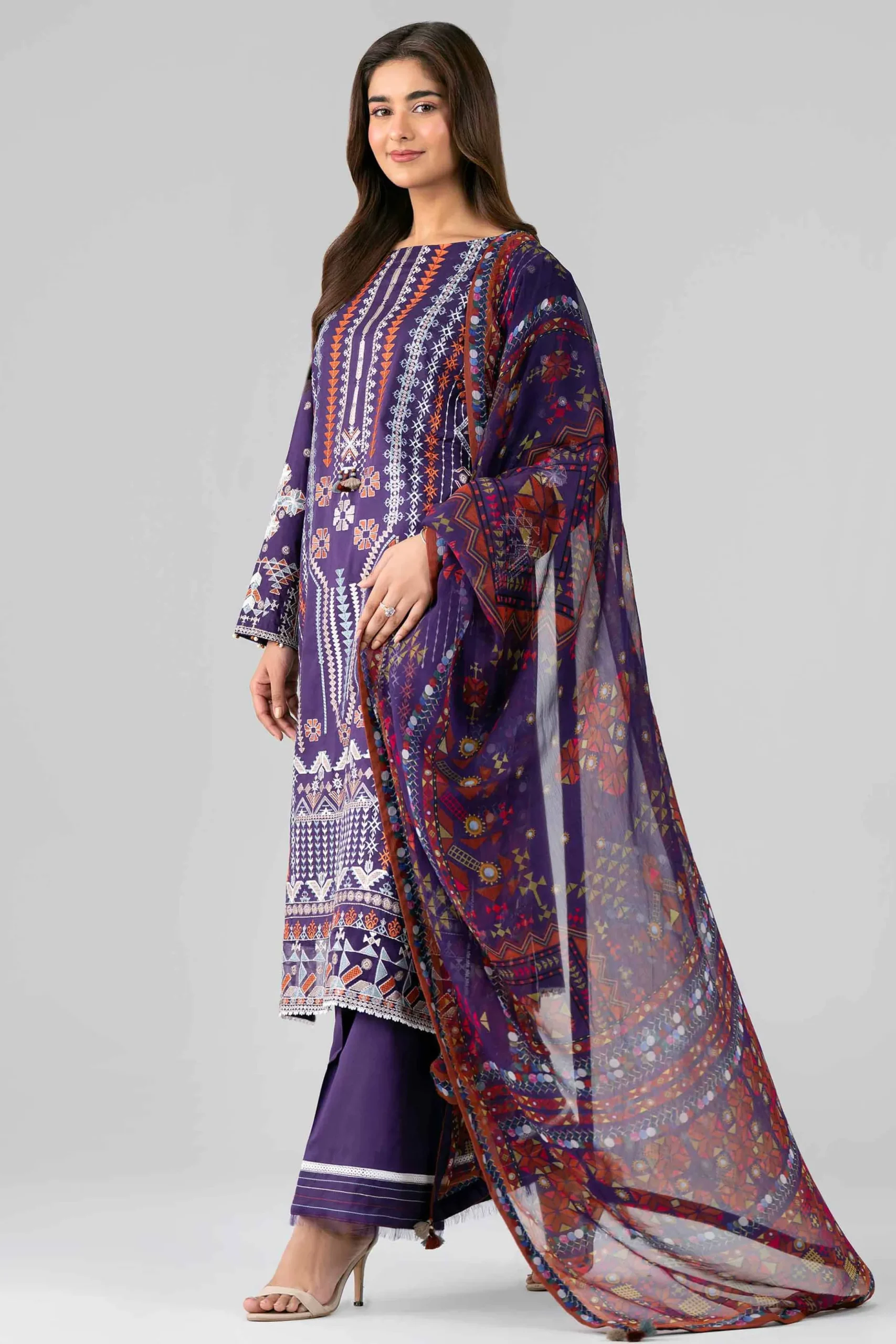3 Piece - Digital Printed Embroidered Suit - 42601772