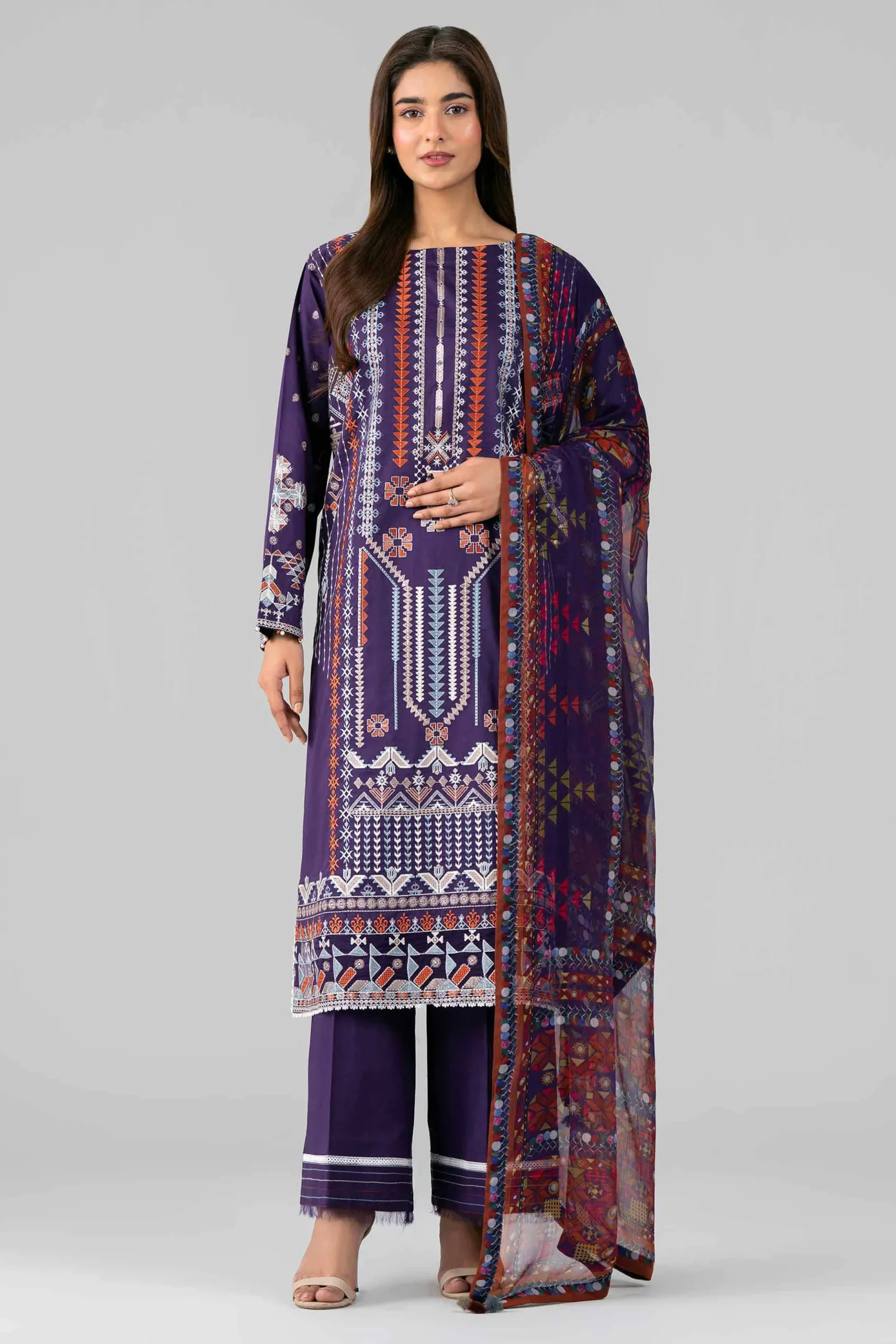3 Piece - Digital Printed Embroidered Suit - 42601772