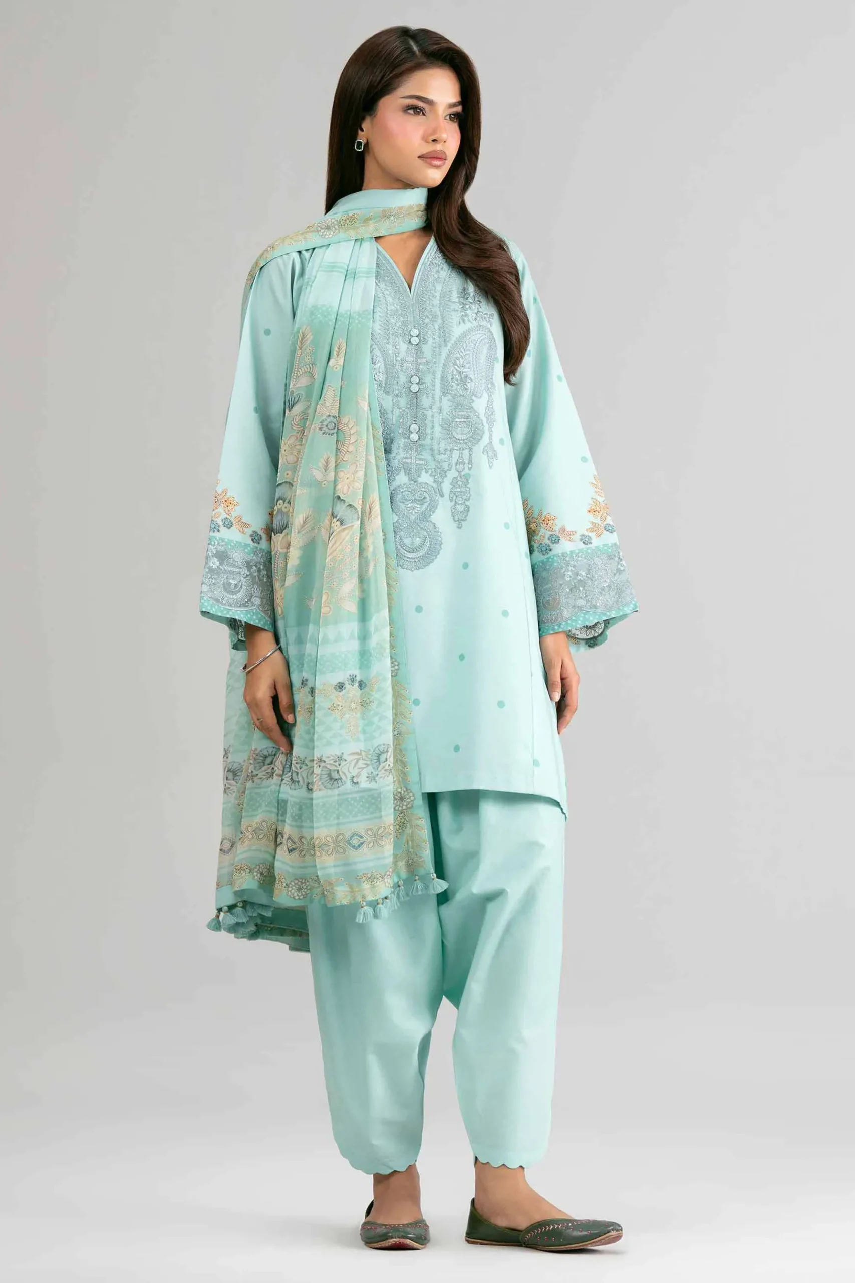 2 Piece - Digital Printed Embroidered Suit - 42601587