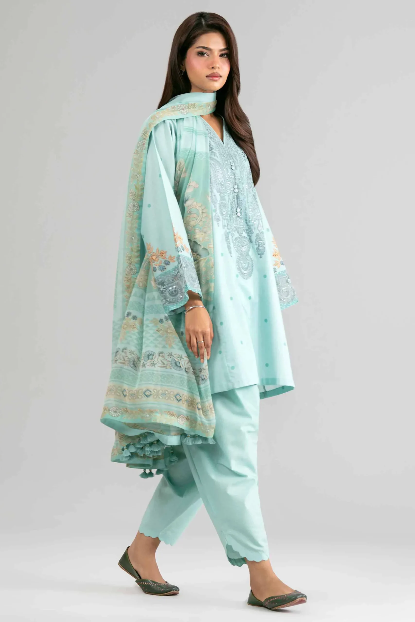 2 Piece - Digital Printed Embroidered Suit - 42601587