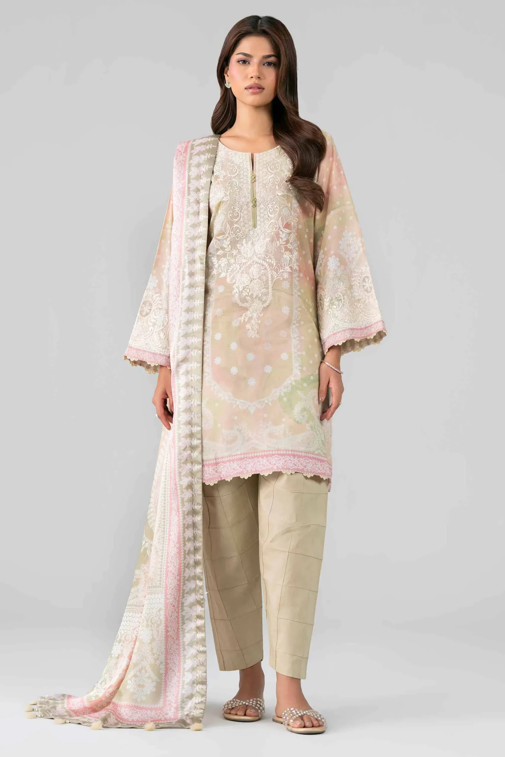3 Piece - Digital Printed Embroidered Suit - 42601803
