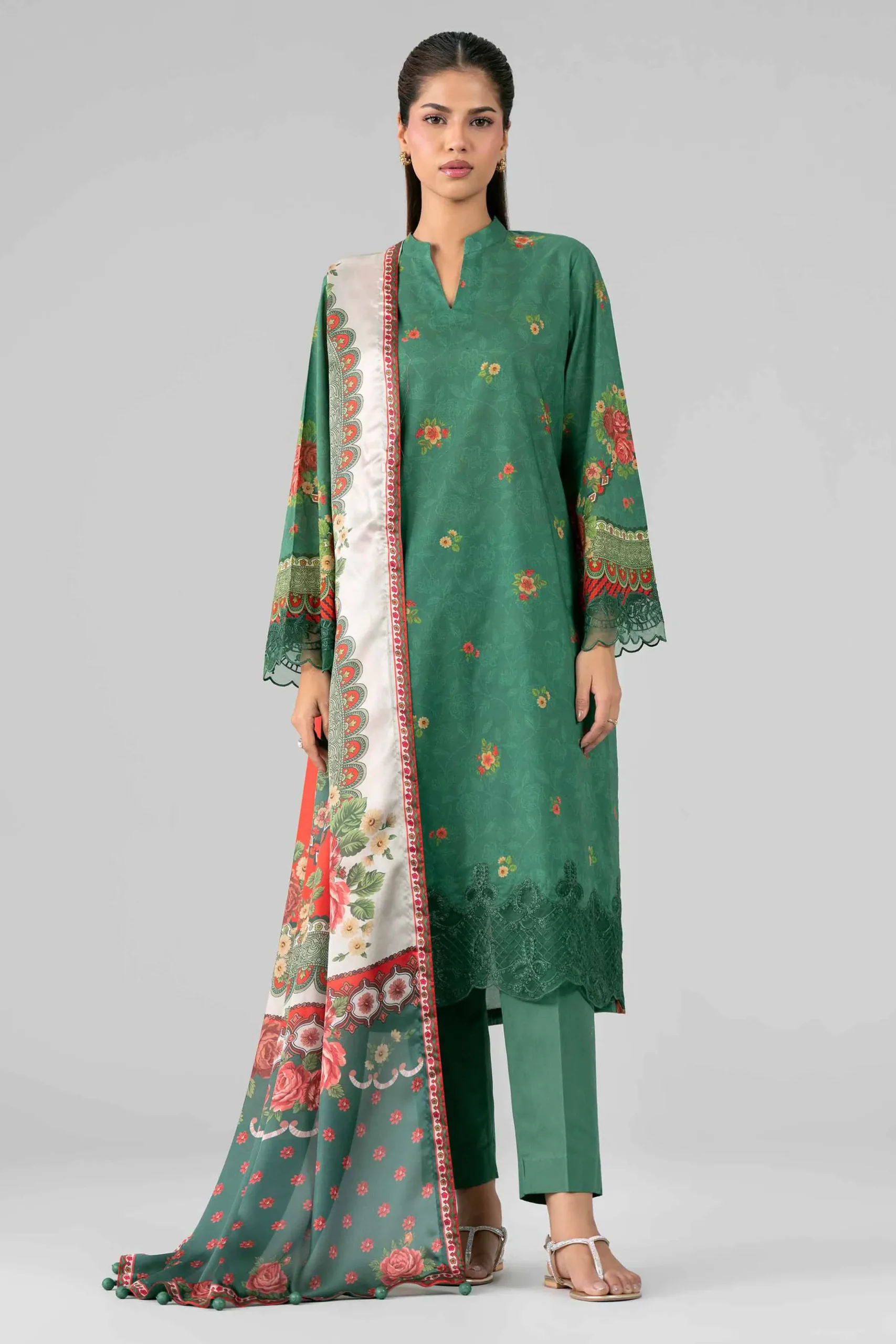 3 Piece - Digital Printed Embroidered Suit - 42601794