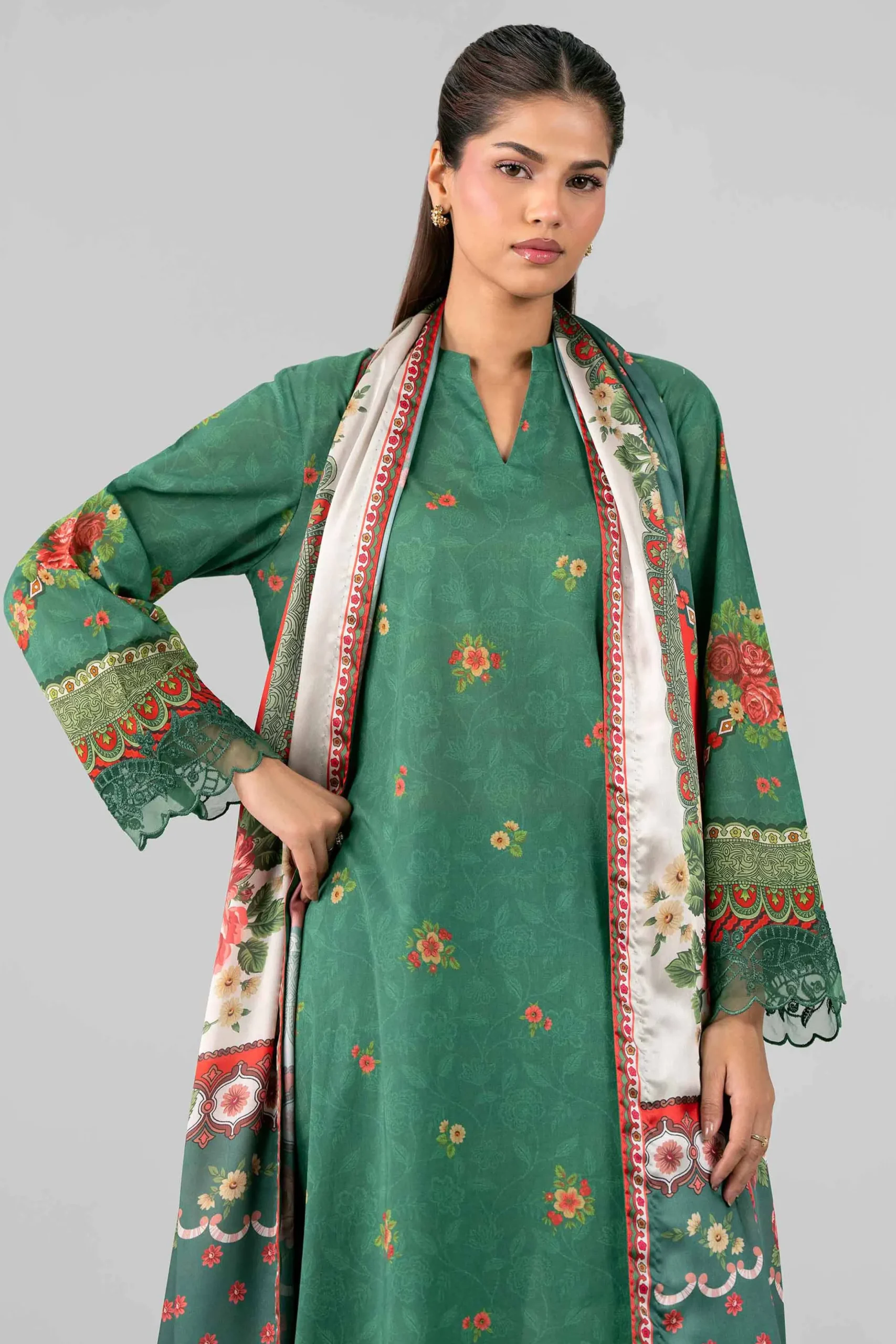 3 Piece - Digital Printed Embroidered Suit - 42601794