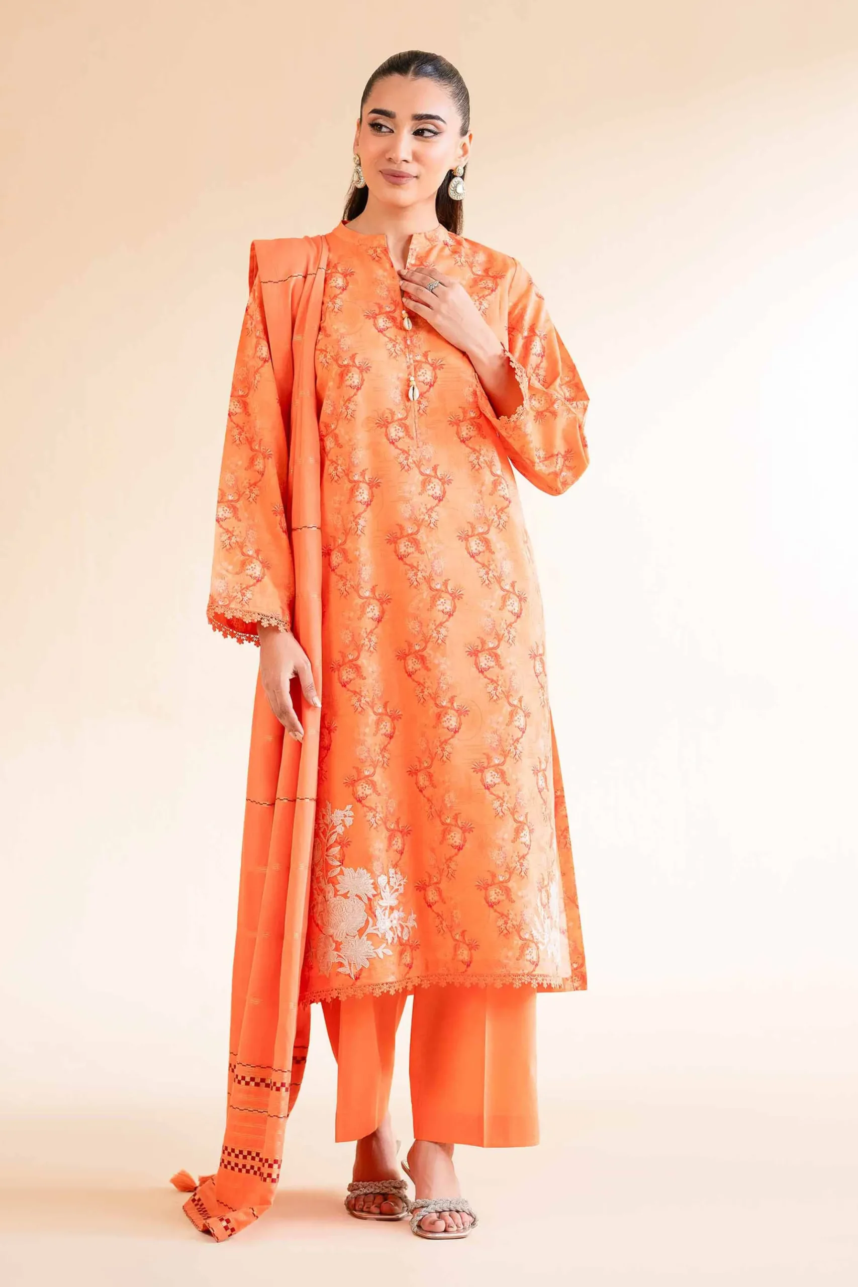 3 Piece - Digital Printed Jacquard Embroidered Suit - 42501304