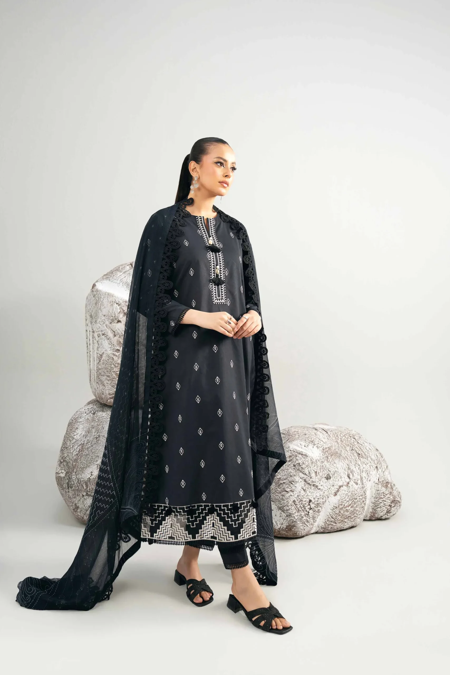 3 Piece - Dyed Printed Embroidered Suit - 42502027
