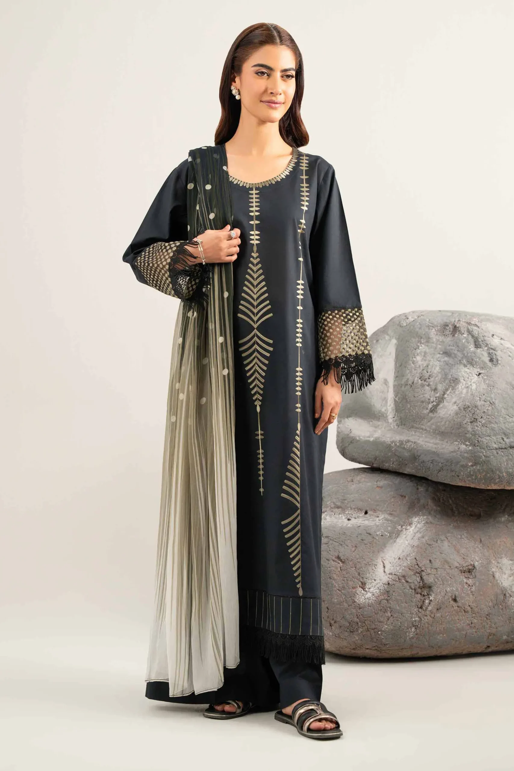 3 Piece - Dyed Printed Embroidered Suit - 42502025