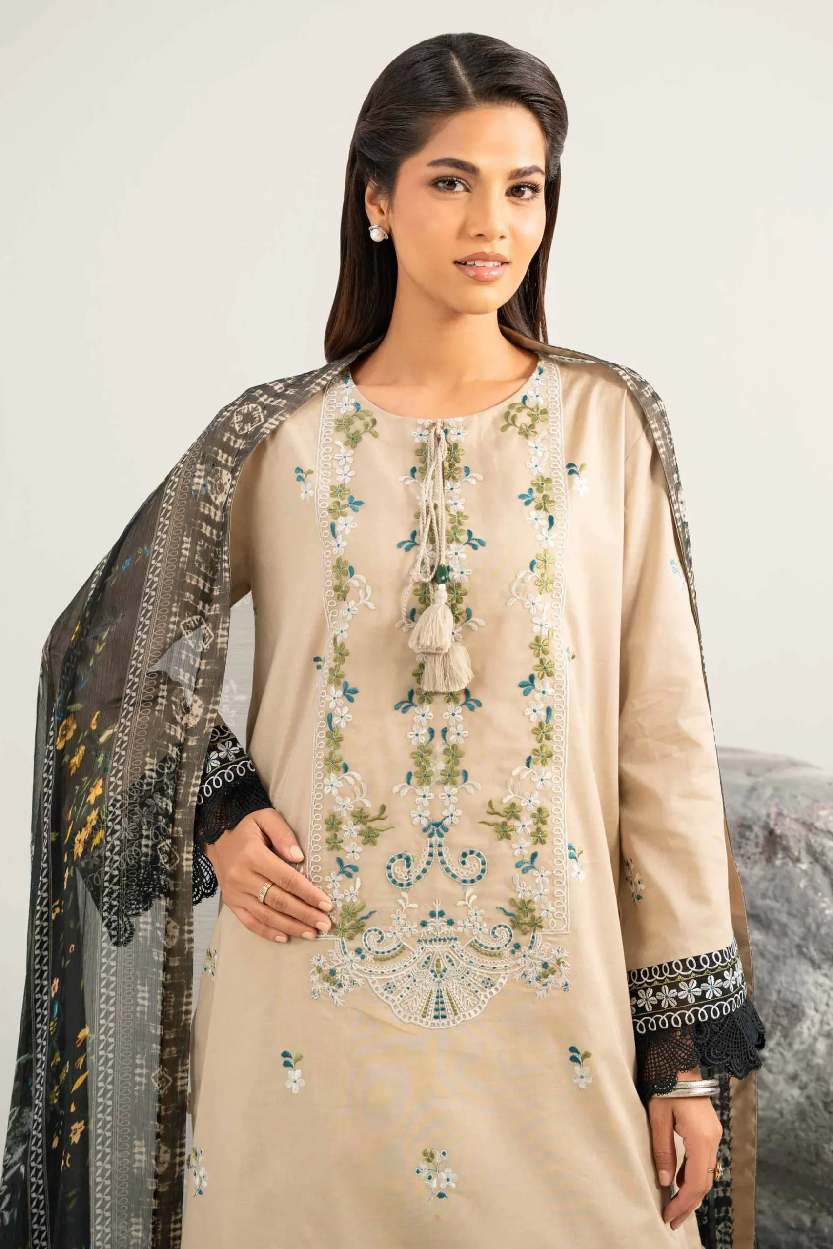 3 Piece - Dyed Printed Embroidered Suit - 42502024
