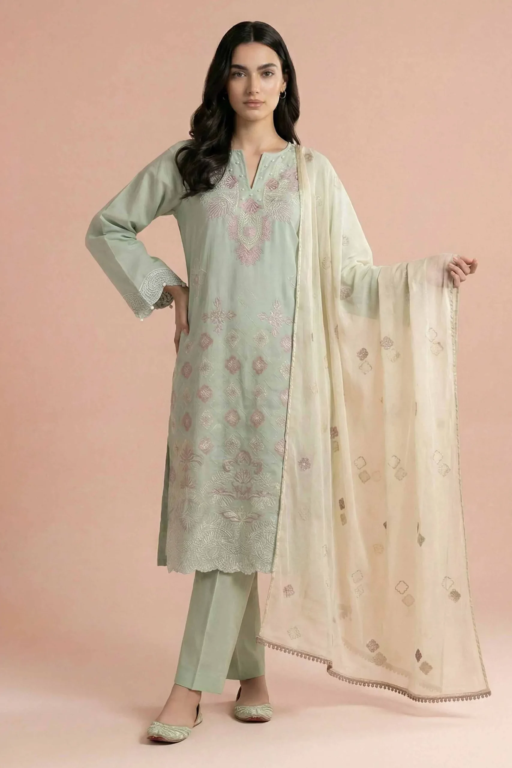 3 Piece - Embroidered Suit - PE26-298