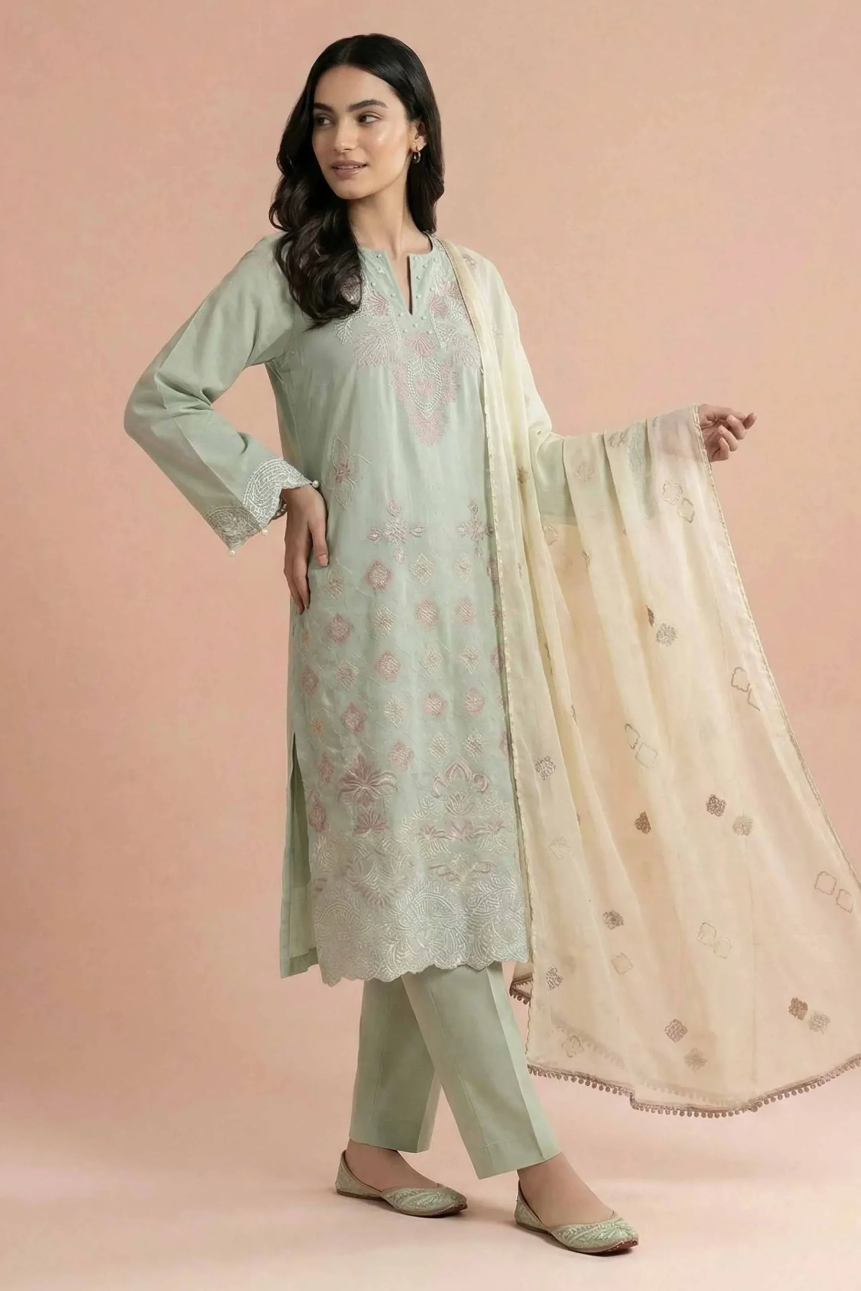 3 Piece - Embroidered Suit - PE26-298