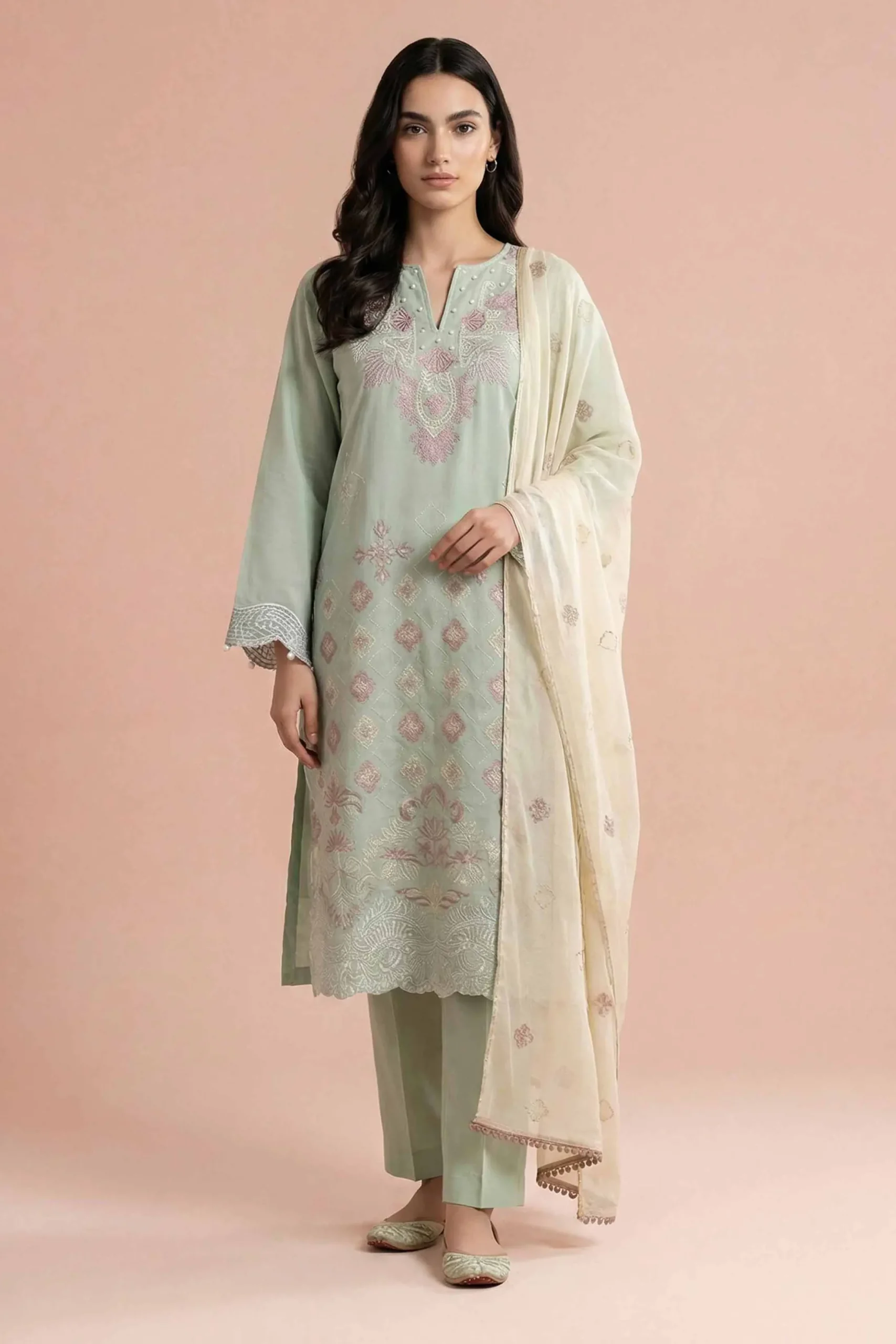3 Piece - Embroidered Suit - PE26-298