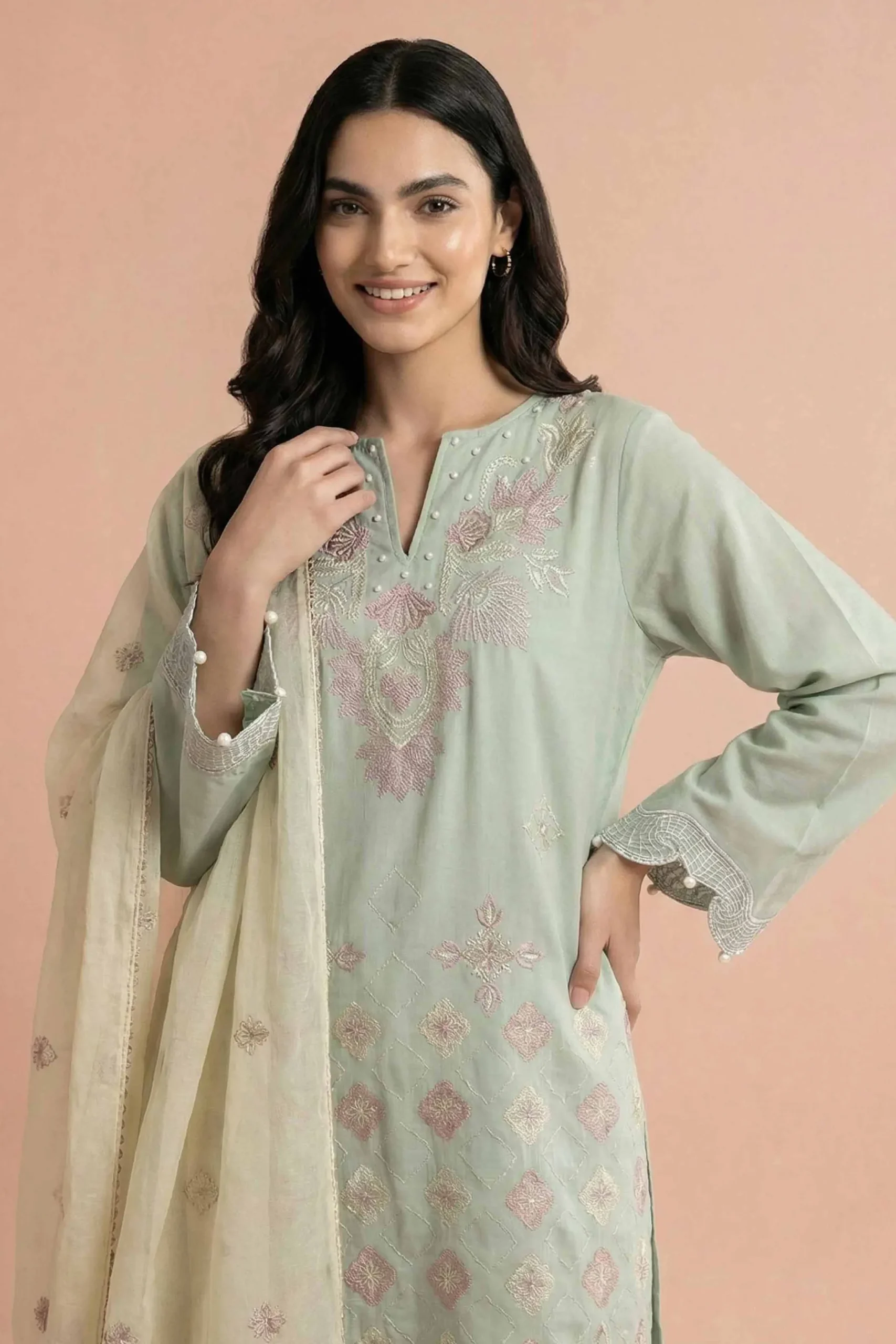 3 Piece - Embroidered Suit - PE26-298