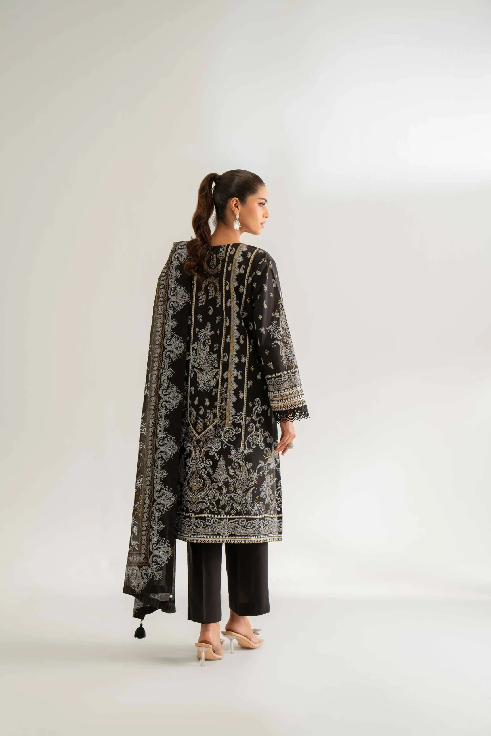3 Piece - Flatbed Paste Embroidered Suit - 42501666