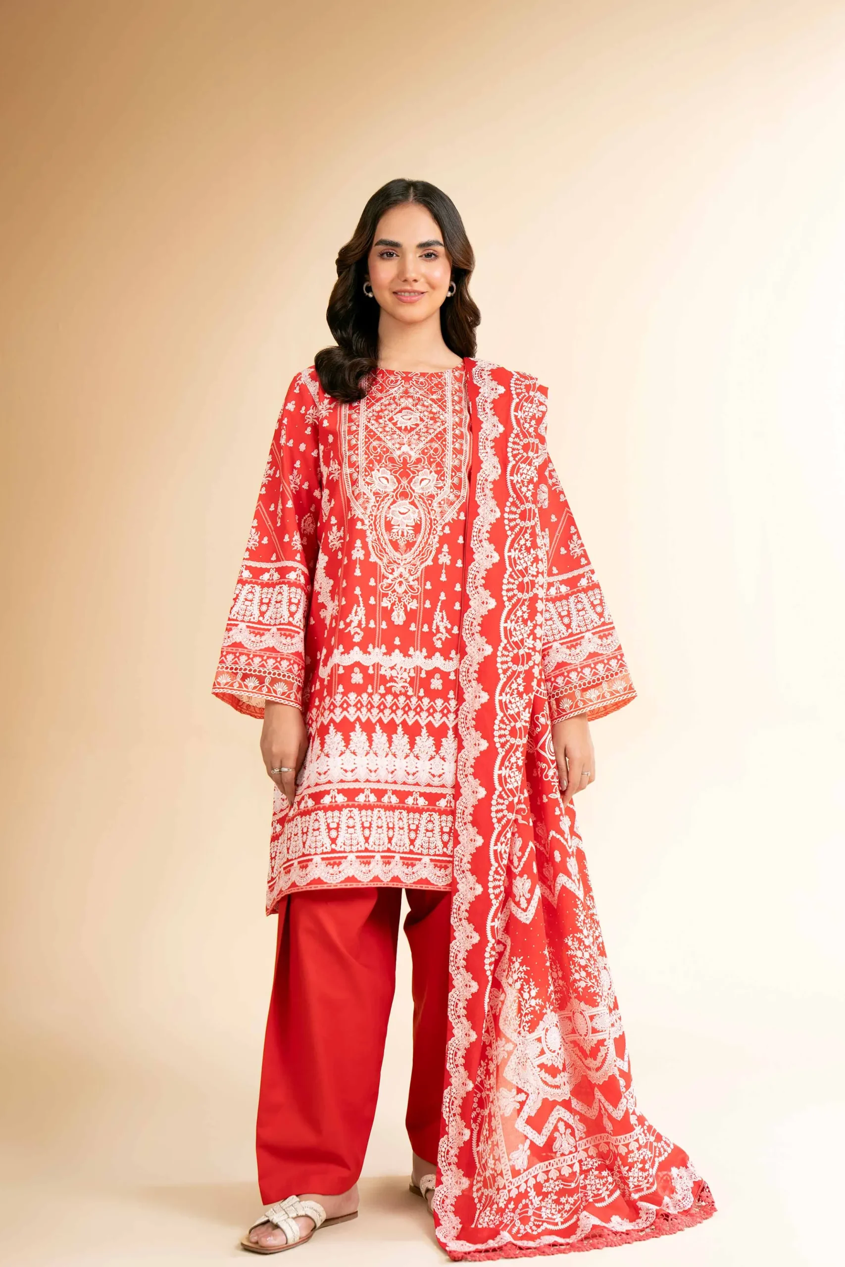 3 Piece - Flatbed Paste Embroidered Suit - 42501662