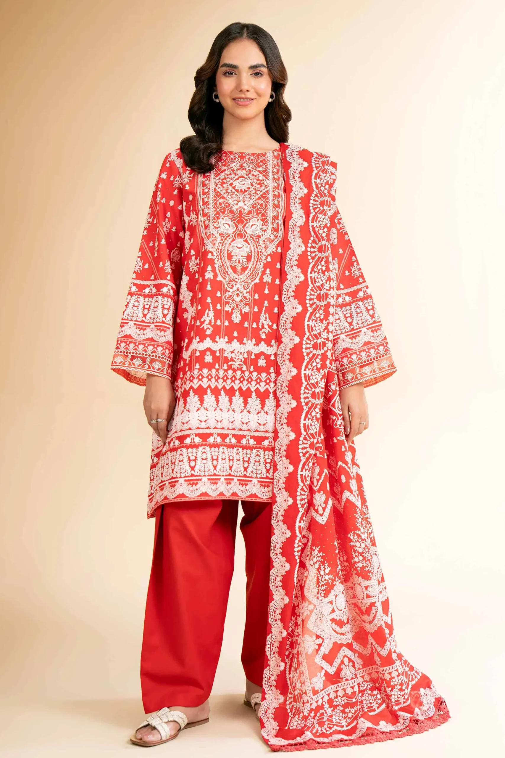 3 Piece - Flatbed Paste Embroidered Suit - 42501662