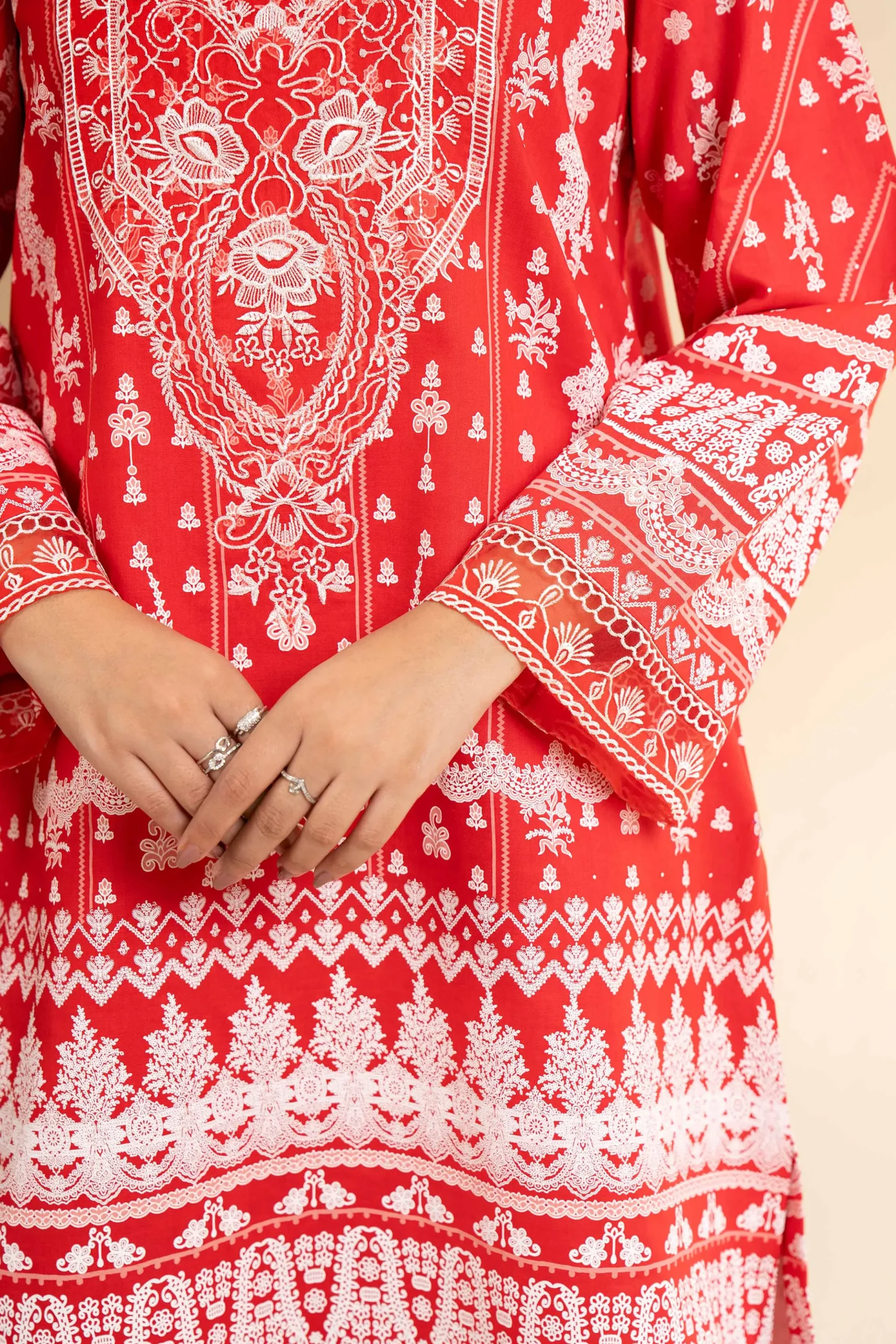 3 Piece - Flatbed Paste Embroidered Suit - 42501662