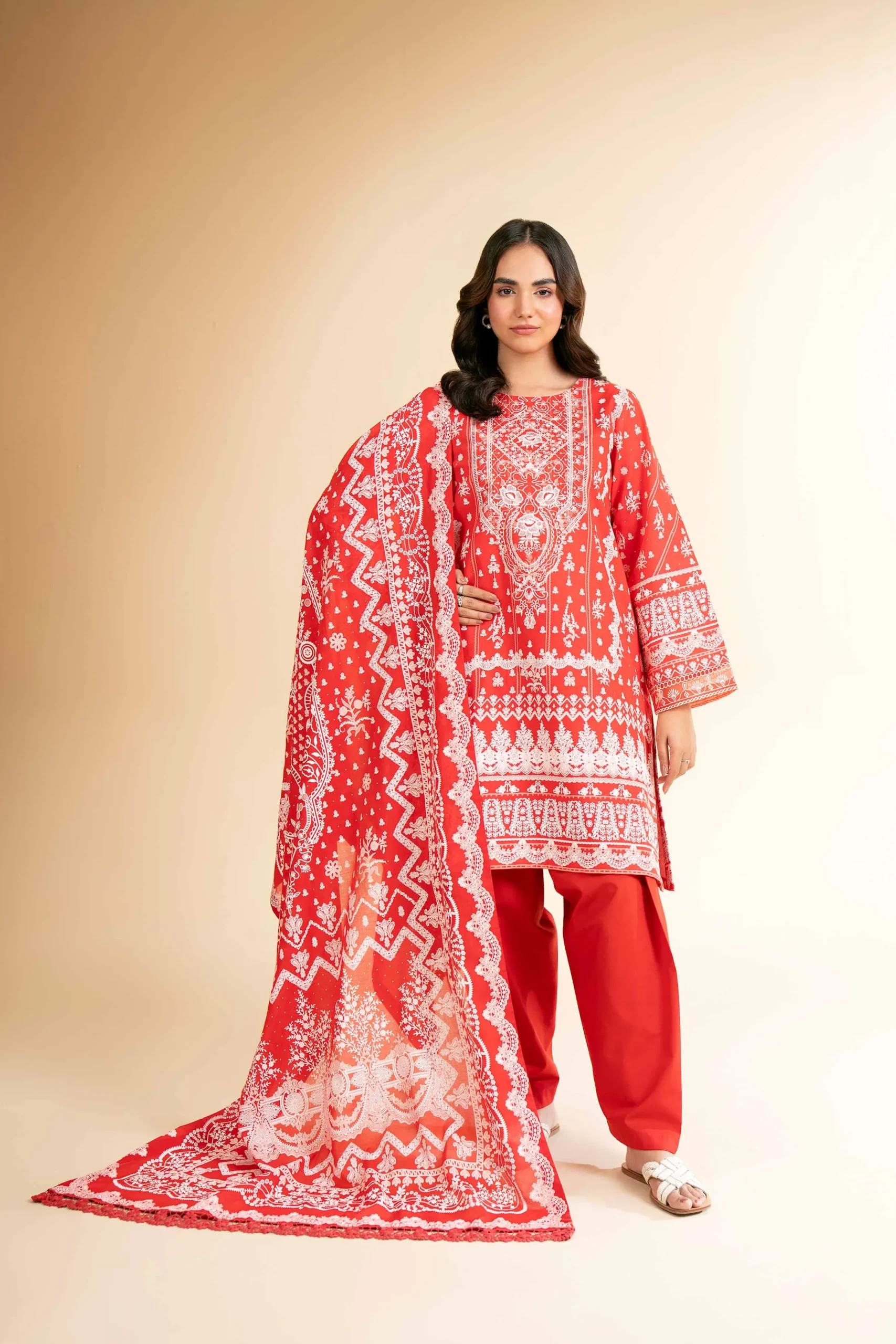 3 Piece - Flatbed Paste Embroidered Suit - 42501662