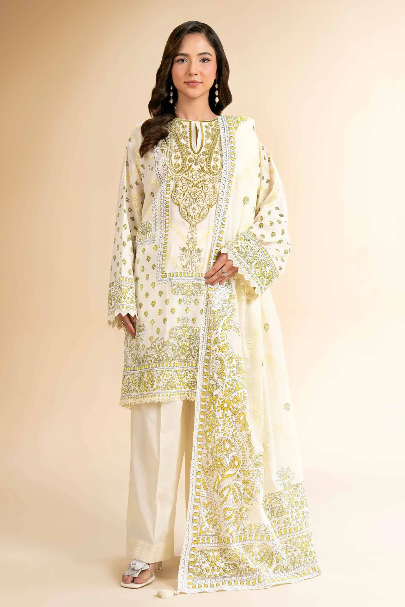 3 Piece - Flatbed Paste Embroidered Suit - 42501660