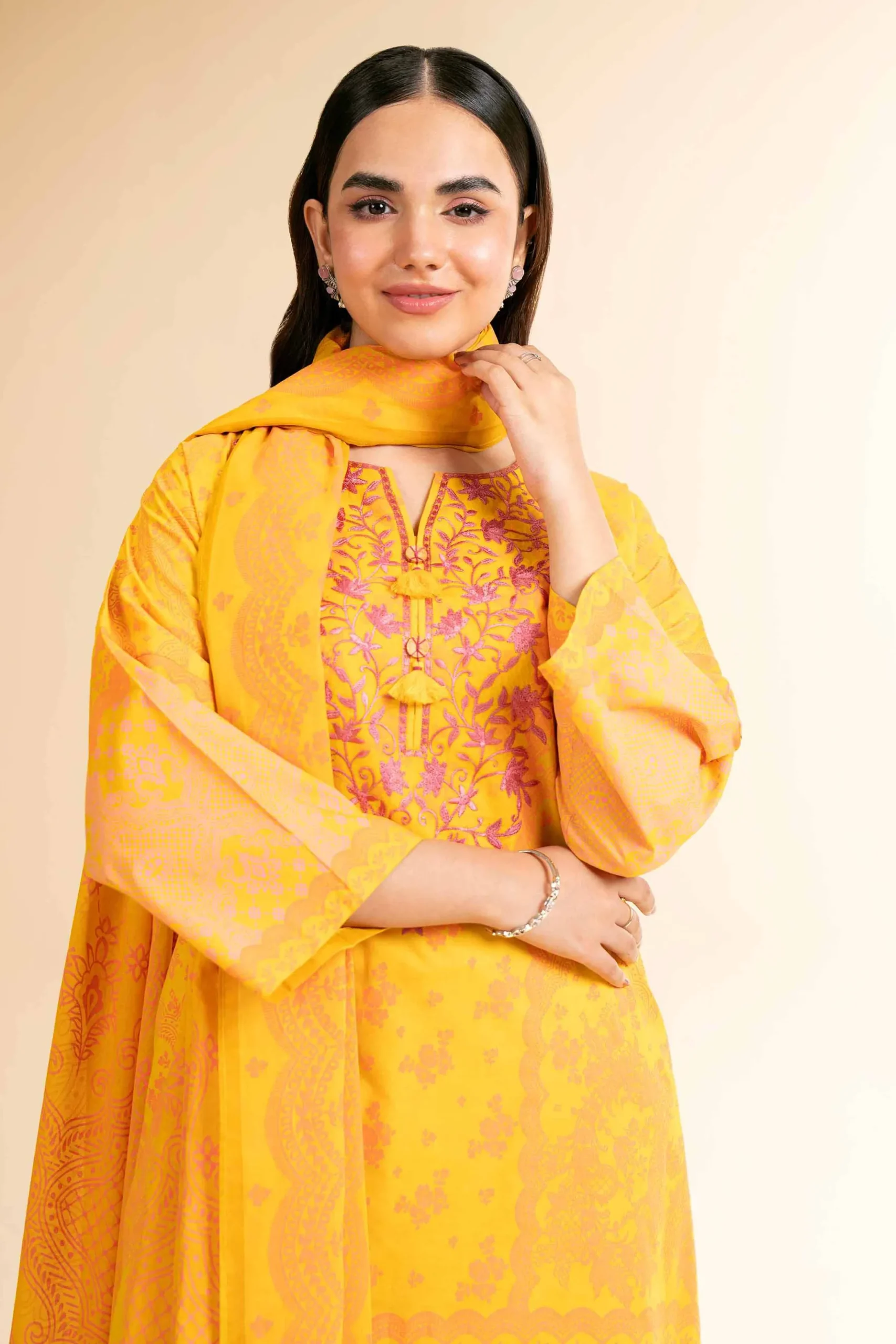 3 Piece - Flatbed Paste Embroidered Suit - 42501661