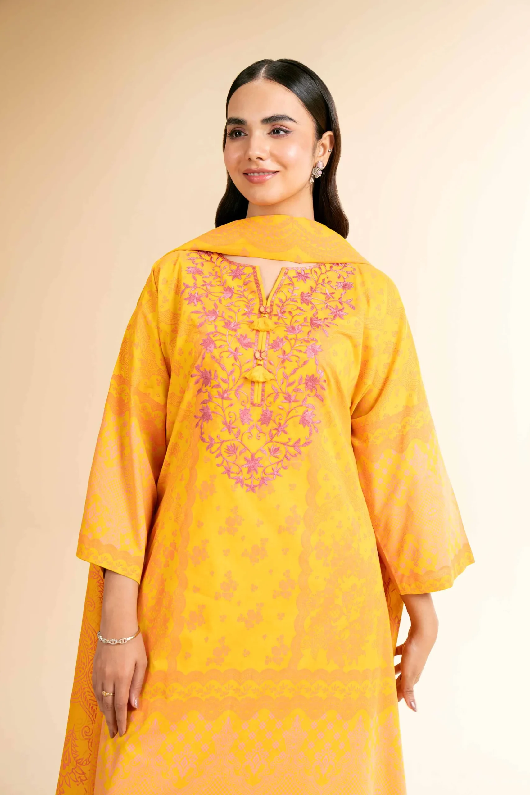 3 Piece - Flatbed Paste Embroidered Suit - 42501661