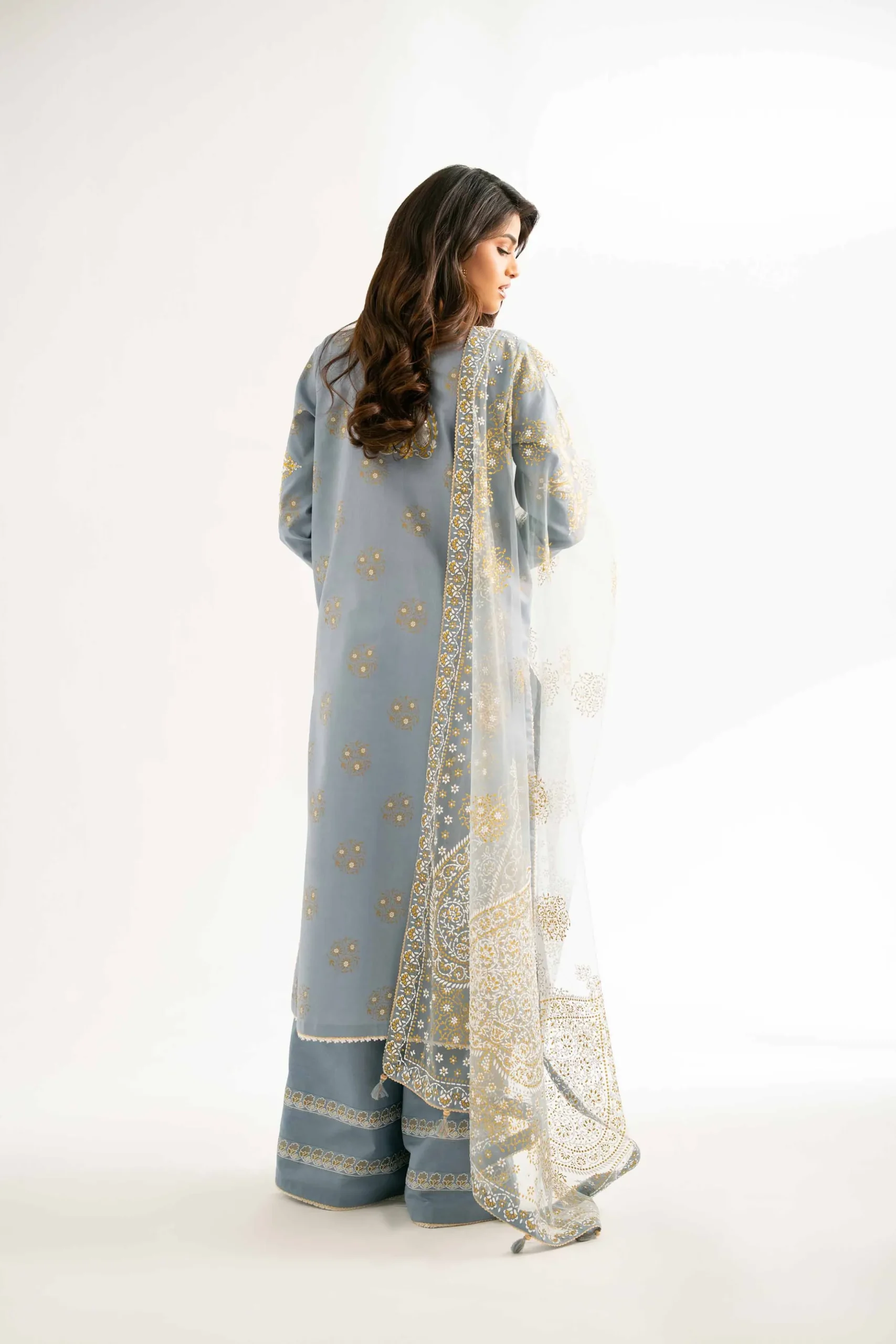 3 Piece - Paste Printed Embroidered Suit - 42501858