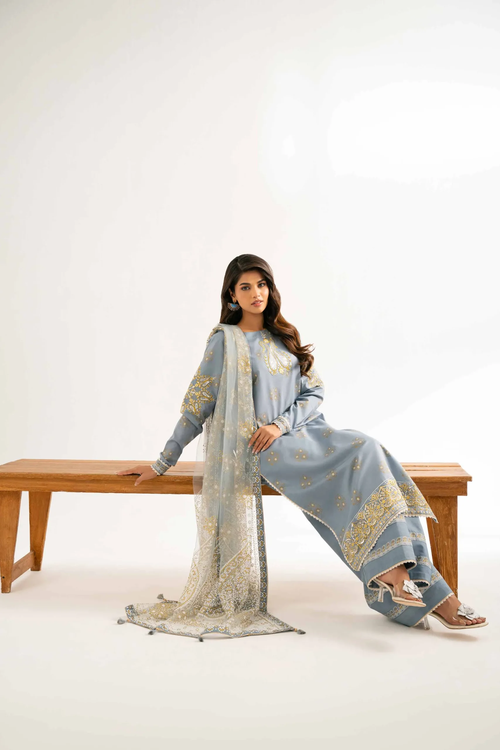 3 Piece - Paste Printed Embroidered Suit - 42501858