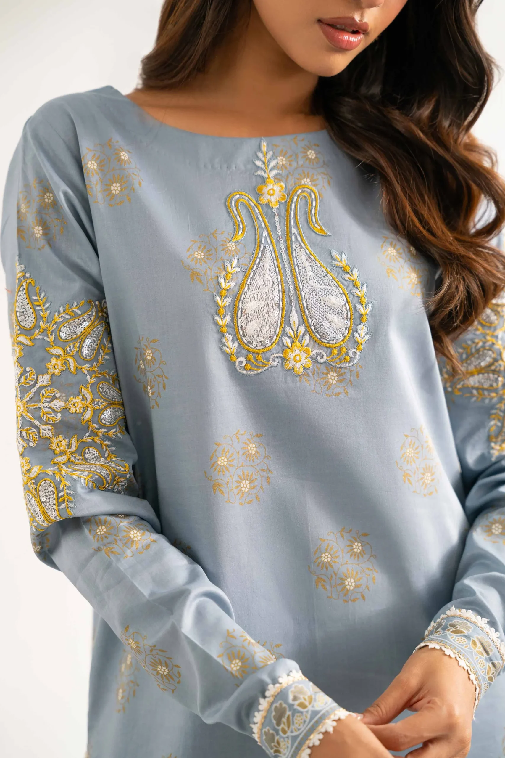 3 Piece - Paste Printed Embroidered Suit - 42501858