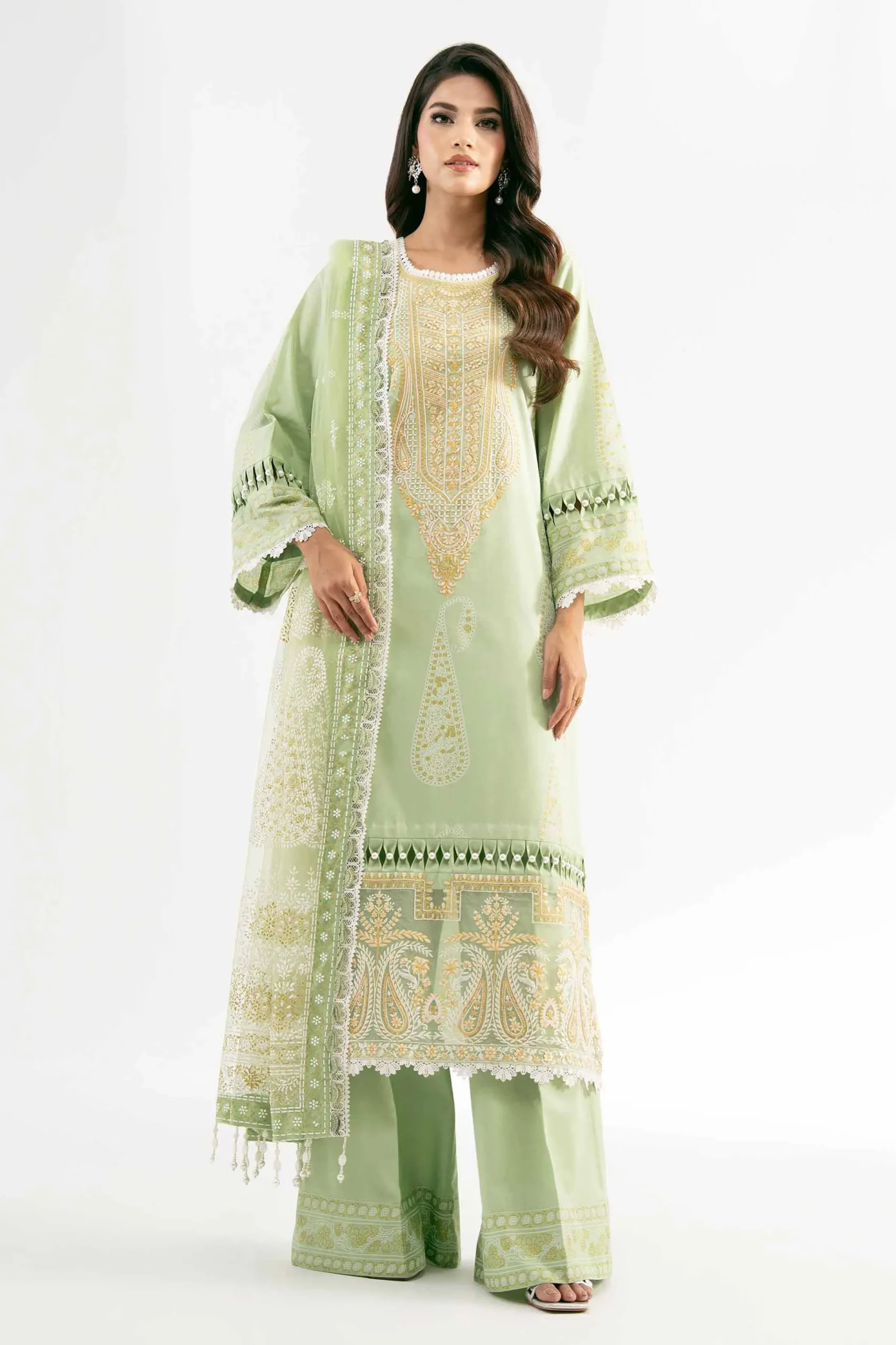 3 Piece - Paste Printed Embroidered Suit - 42501853