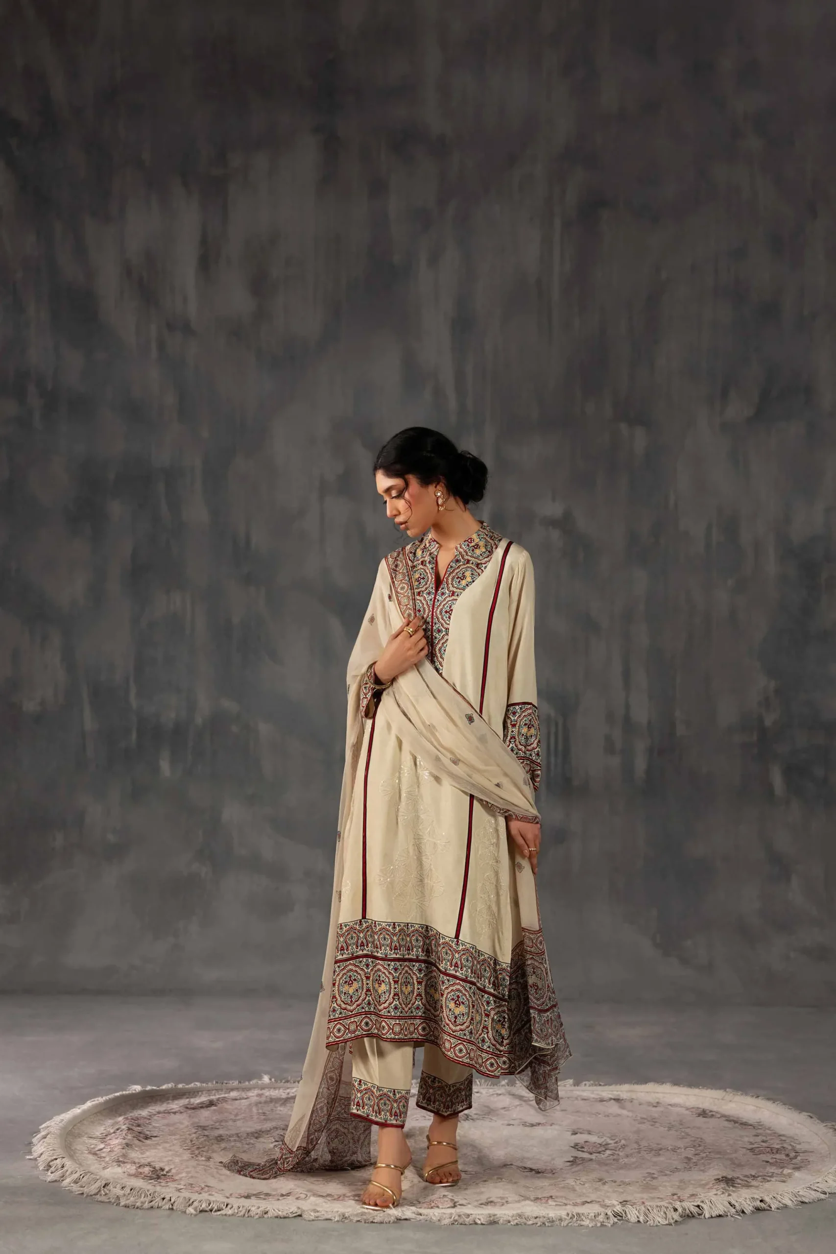 3 Piece - Printed Embroidered Suit - KFE26-109