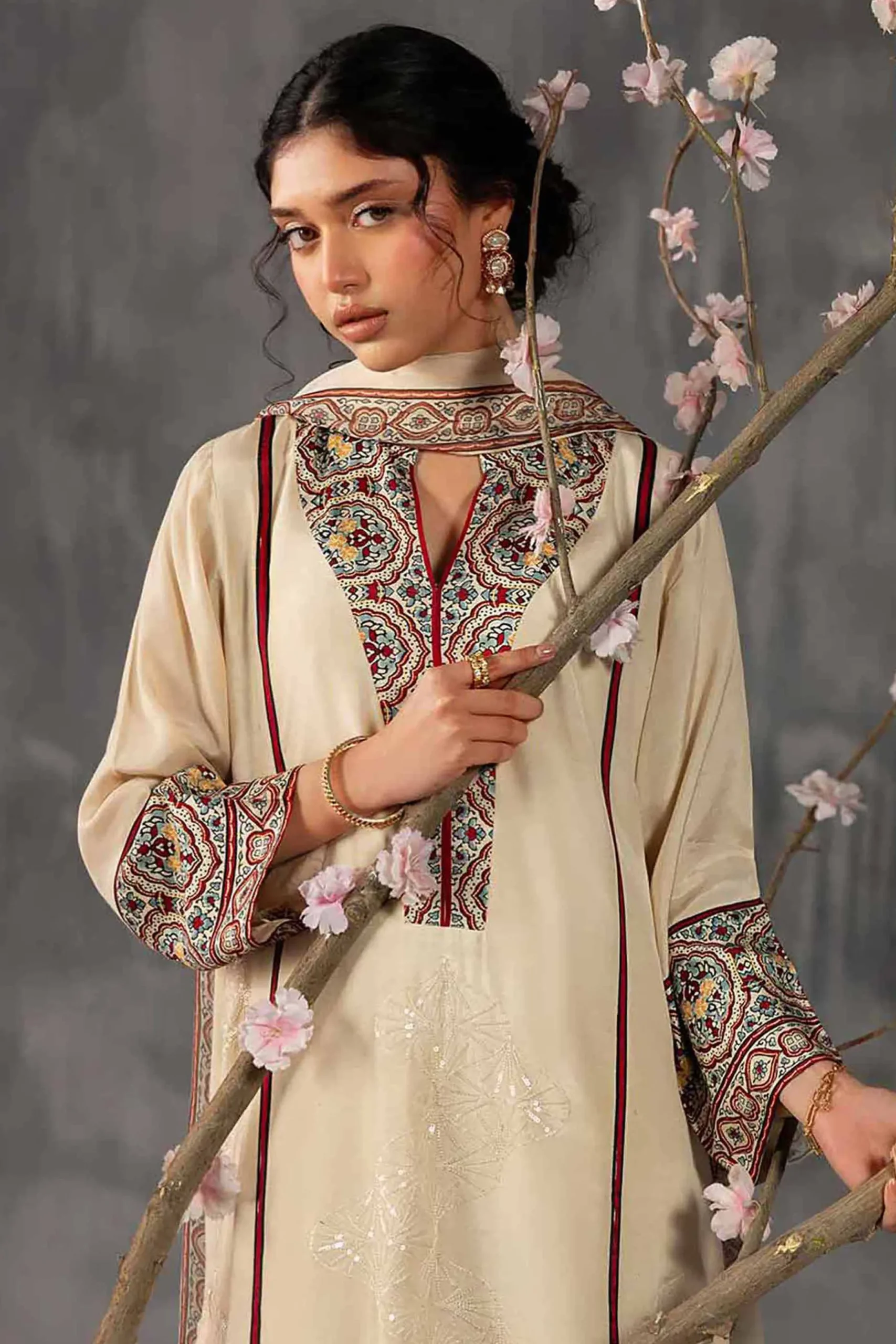 3 Piece - Printed Embroidered Suit - KFE26-109