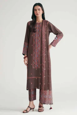 3 Piece - Printed Embroidered Suit - KFE26-110