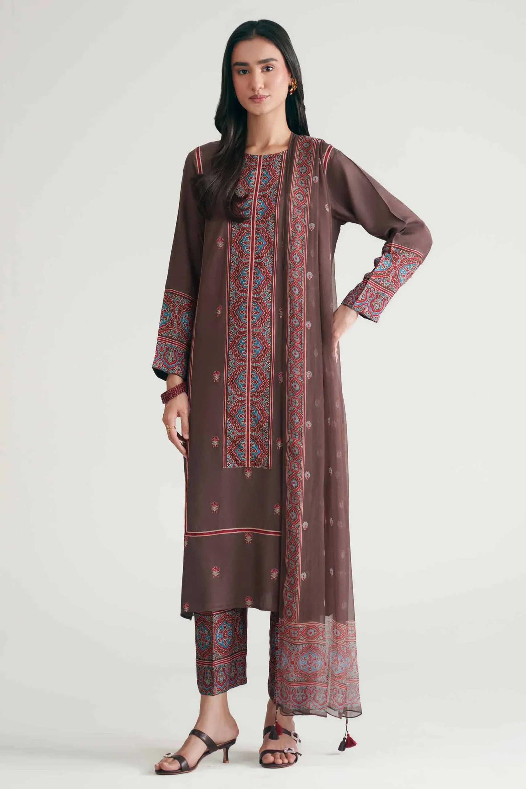 3 Piece - Printed Embroidered Suit - KFE26-110