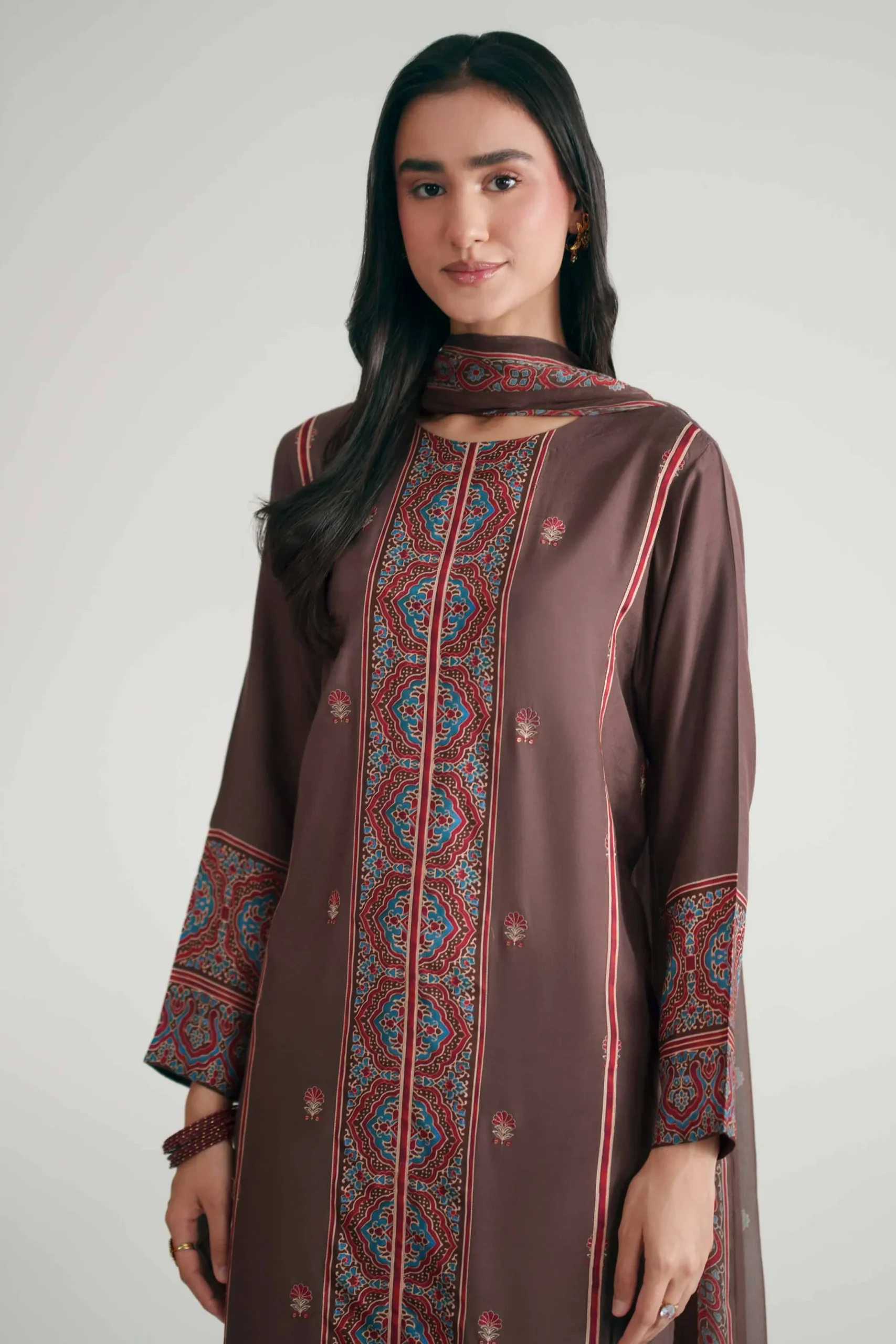 3 Piece - Printed Embroidered Suit - KFE26-110