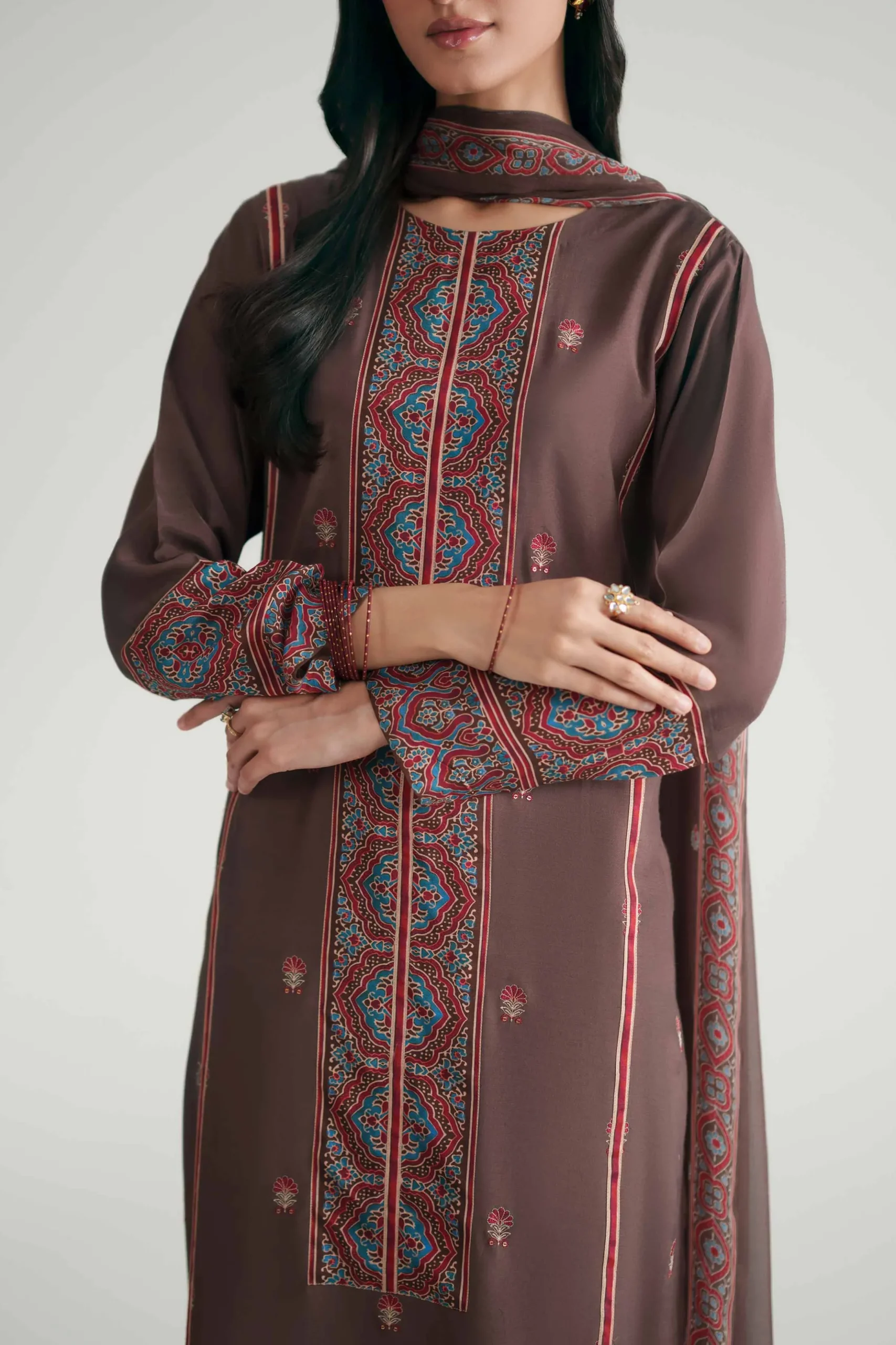 3 Piece - Printed Embroidered Suit - KFE26-110