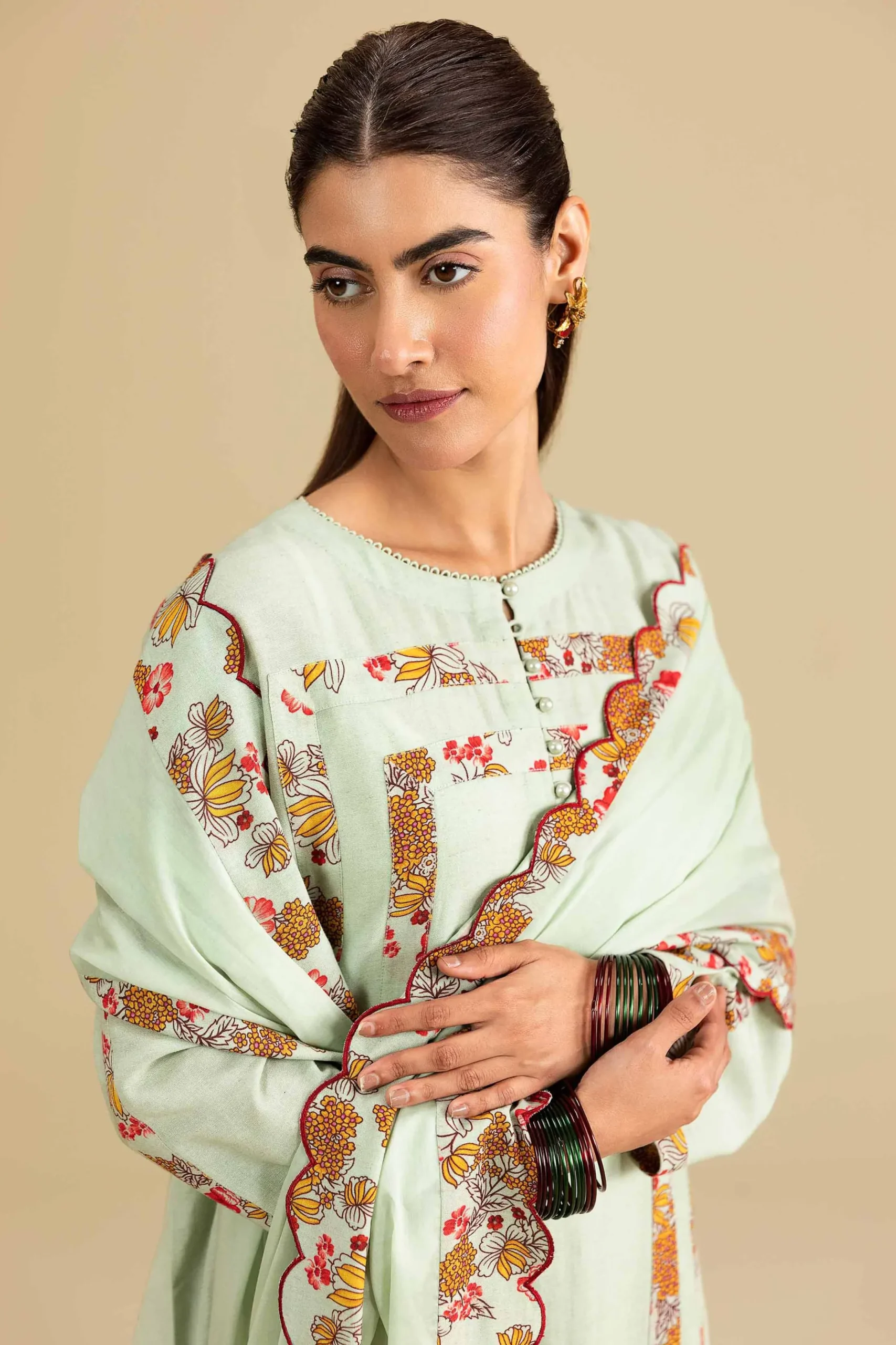 3 Piece - Printed Embroidered Suit - KFE26-206