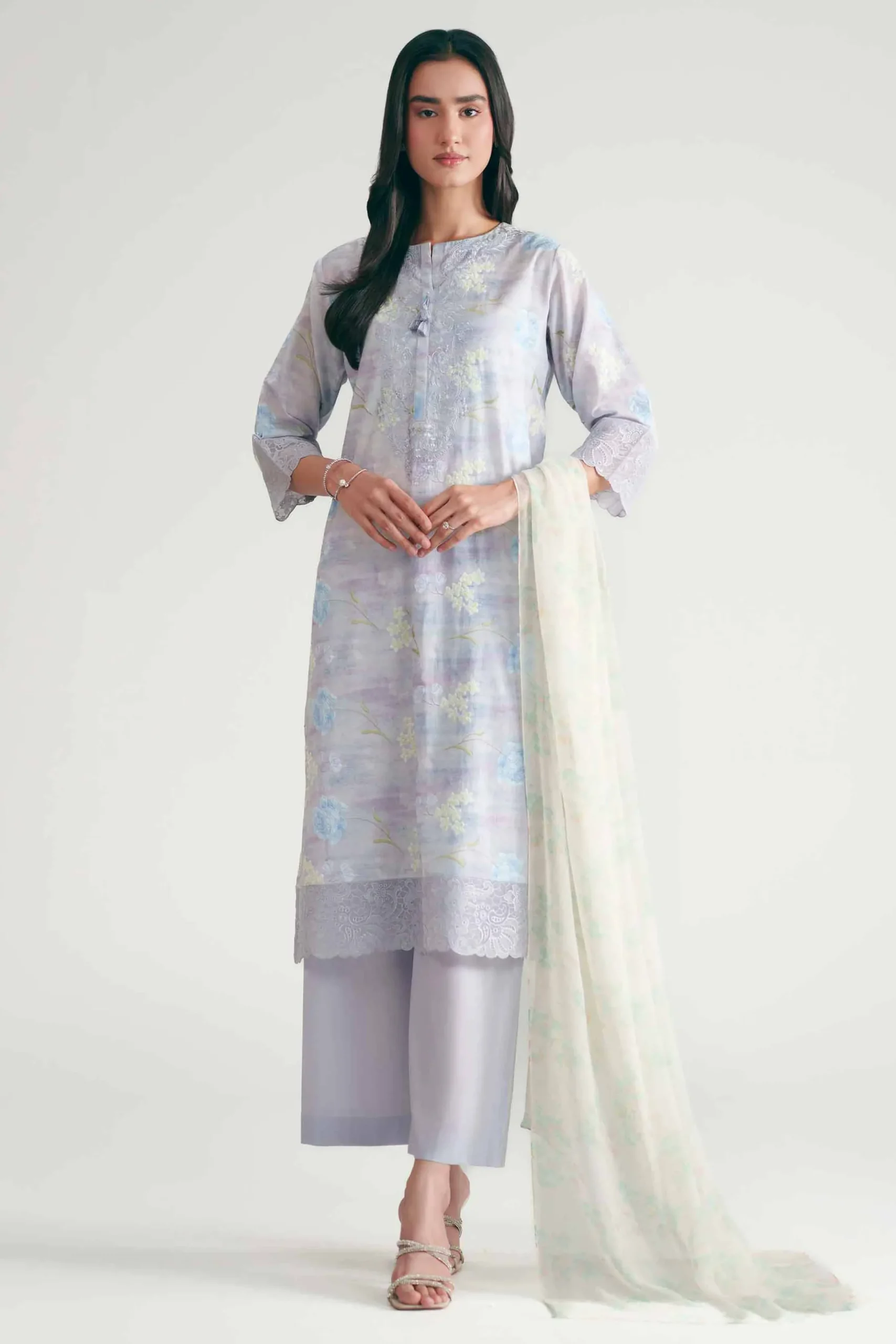 3 Piece - Printed Embroidered Suit - KFE26-226